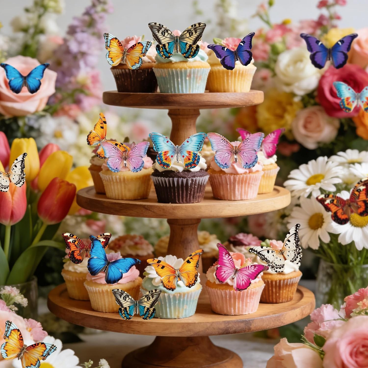 72PCS Edible Butterfly Cupcake Toppers Wafer Paper 3D Butterflies Cake Picks