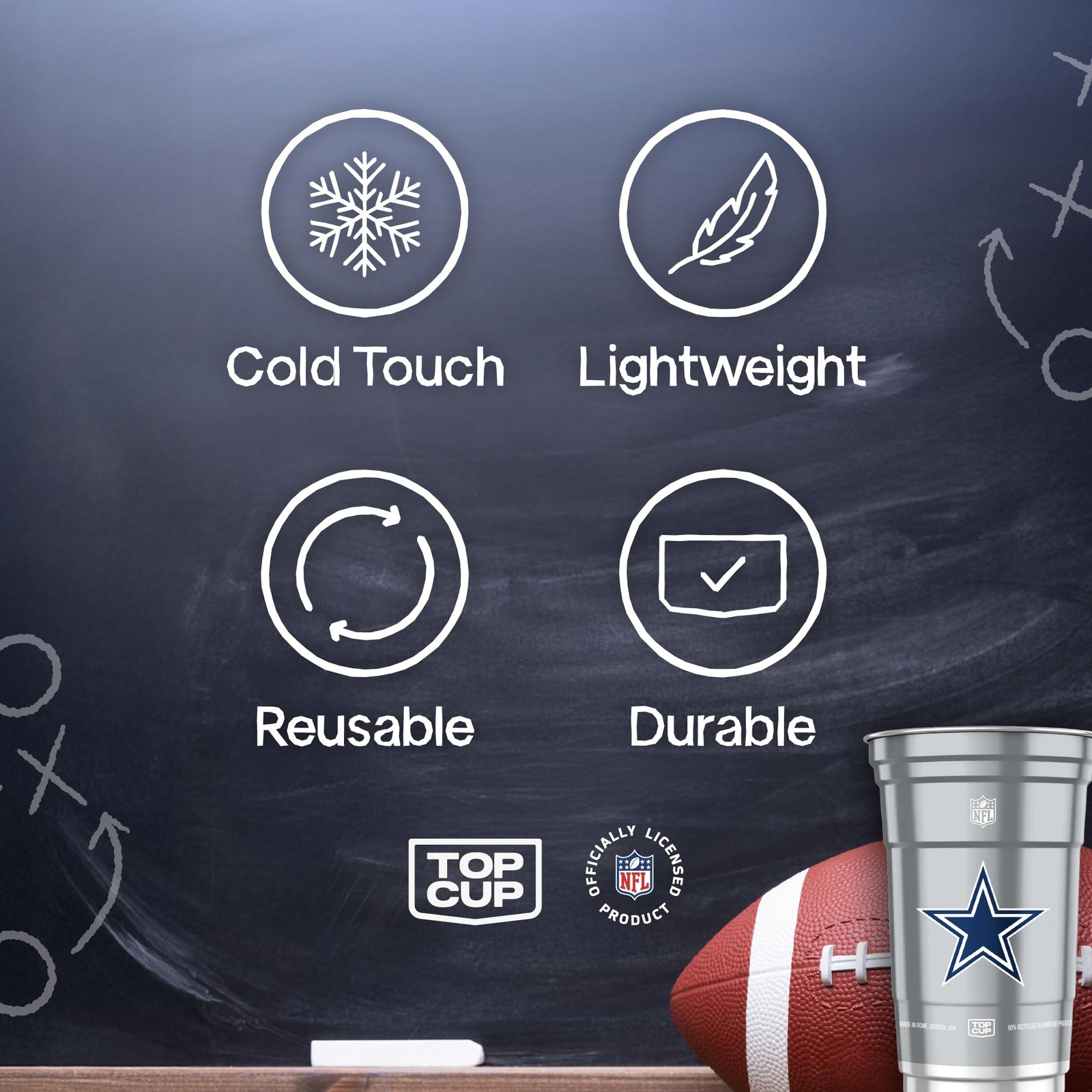 Top Cup Nfl Dallas Cowboys 20 Oz Reusable Aluminum Cups 20 Count Officially
