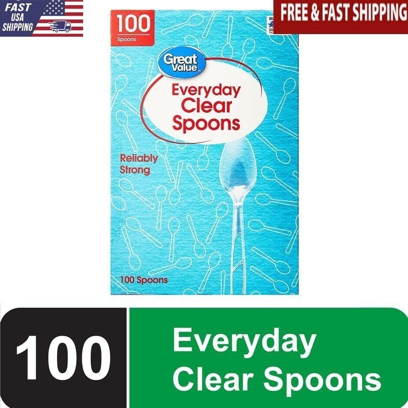 Clear Plastic Spoons 100 Count Heavy-Duty Disposable Cutlery Great Events Home