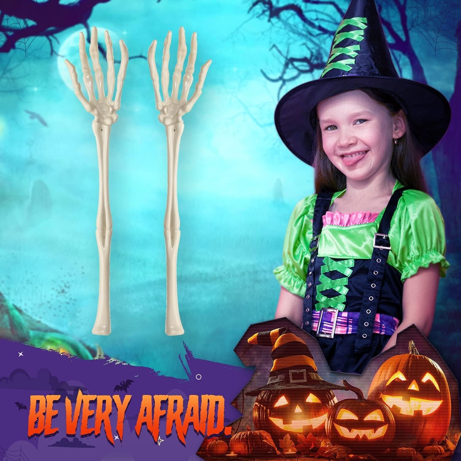 NEW! Forum Novelties Pair of Halloween Skeleton Hand & Arm Salad Tongs, Servers