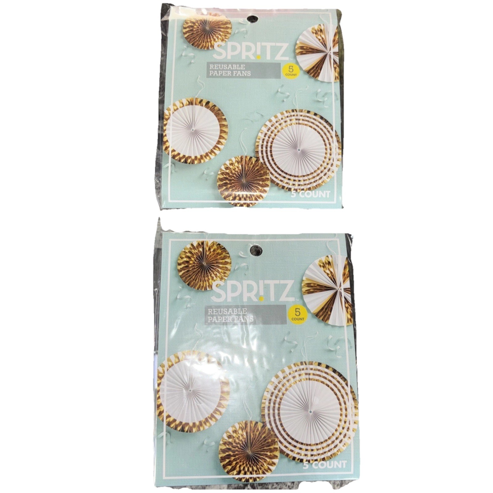 2 Kits -Spritz Reusable Paper Fans 5 Count- New