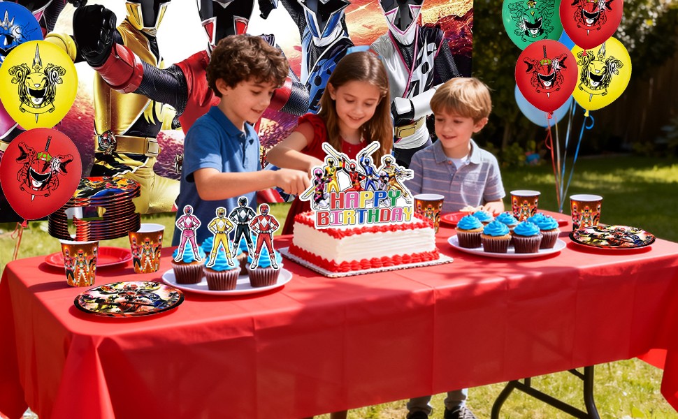 98 Pcs Power Rangers Decorations Tableware,Power Rangers Party Backdrop Banner