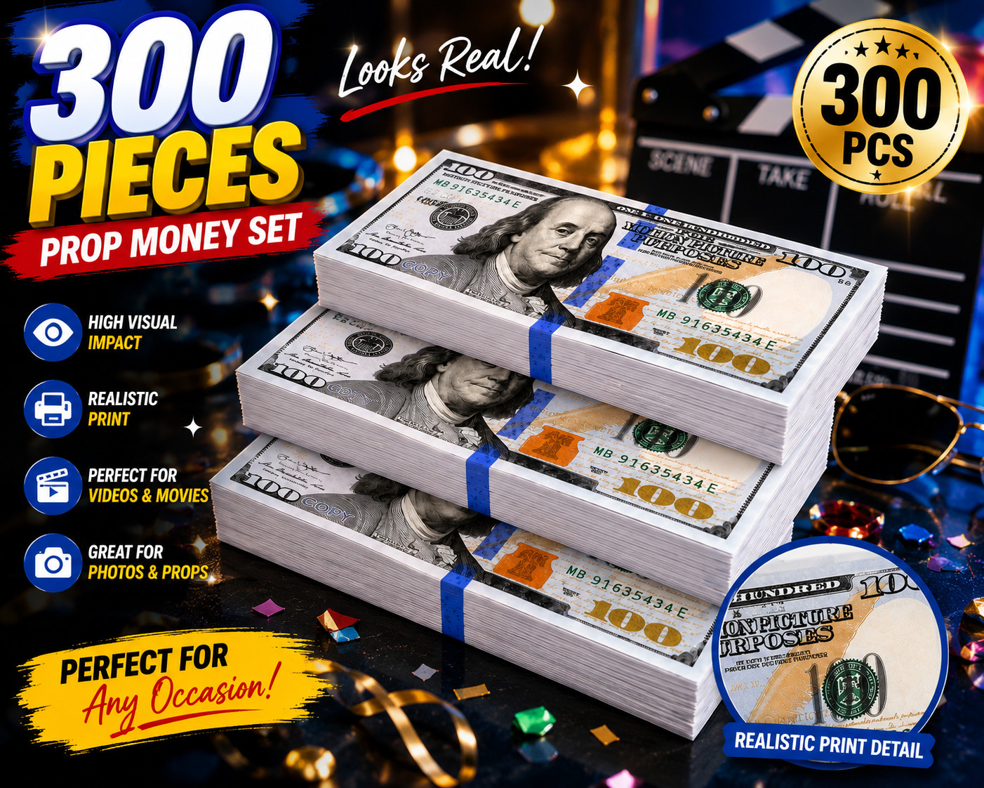 300pcs (30K) money props toy play fake bills for video Learning Education Toys
