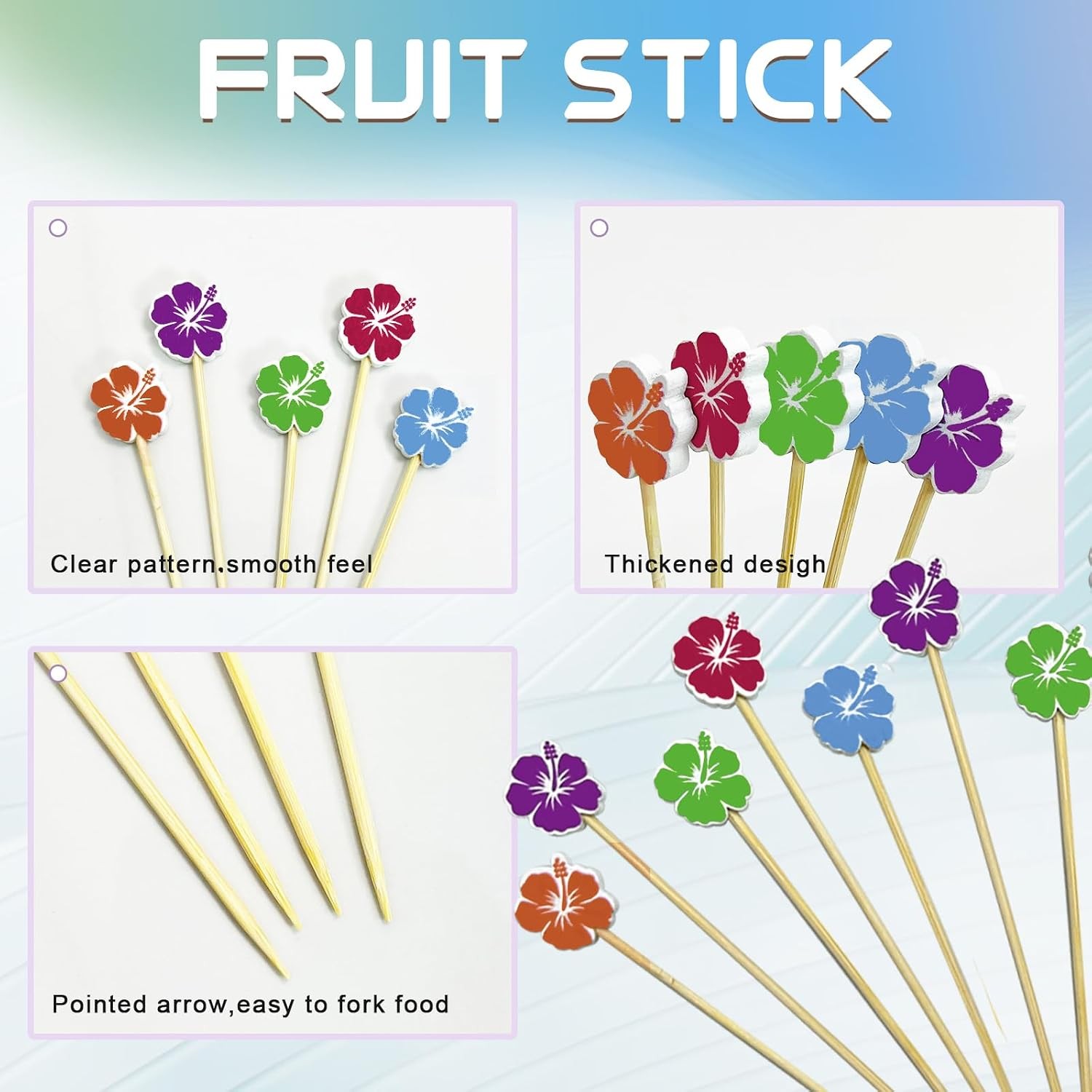 100pcs Flower Cocktail Picks, Toothpicks for Appetizers, 4.7 inch Long Bamboo