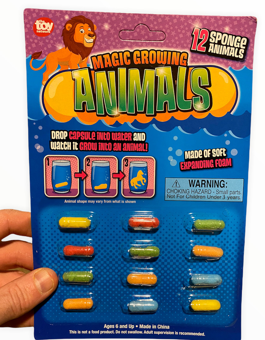 12pk MAGIC GROWING ANIMAL CAPSULES – Just Add Water – Expanding Sponge Foam Toys