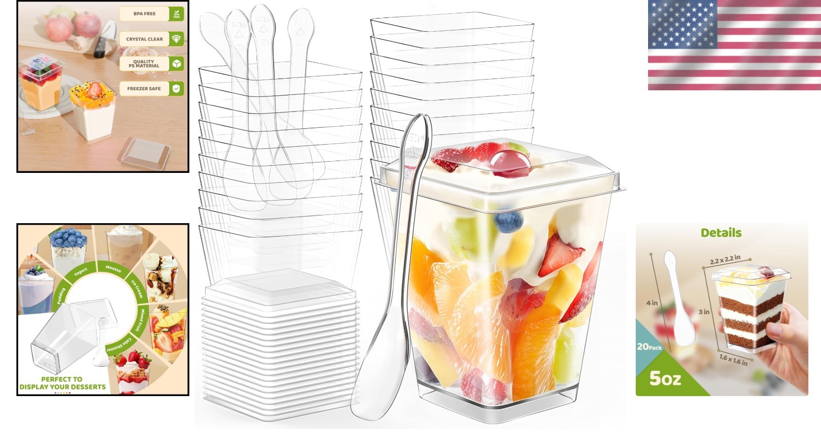 20-Pack 5 Oz Clear Plastic Dessert Cups with Lids & Spoons for Stylish Parties