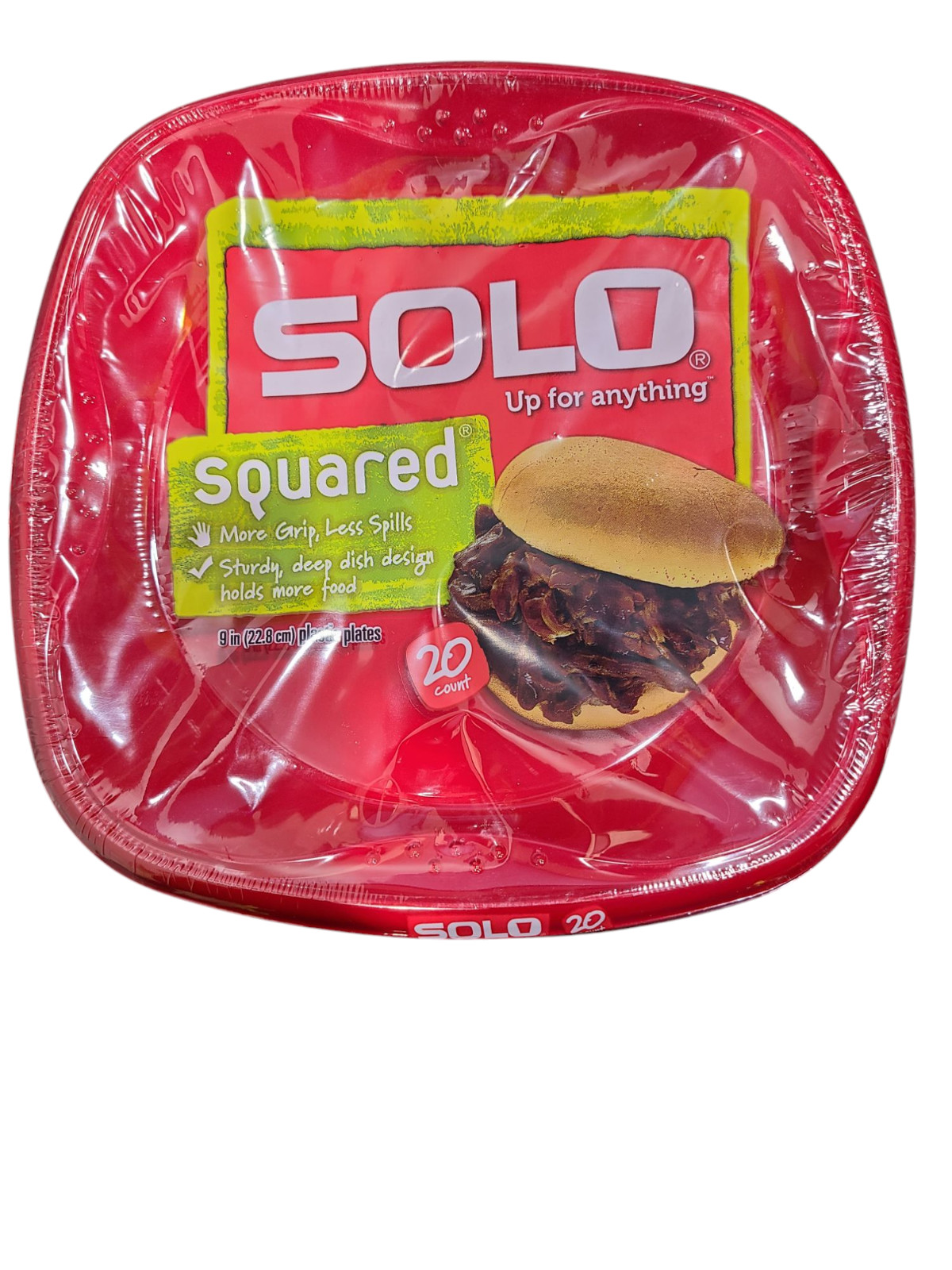 SOLO Squared Plastic Plates Red 9″ Quantity 100 Deep Dish with Grip Dimples