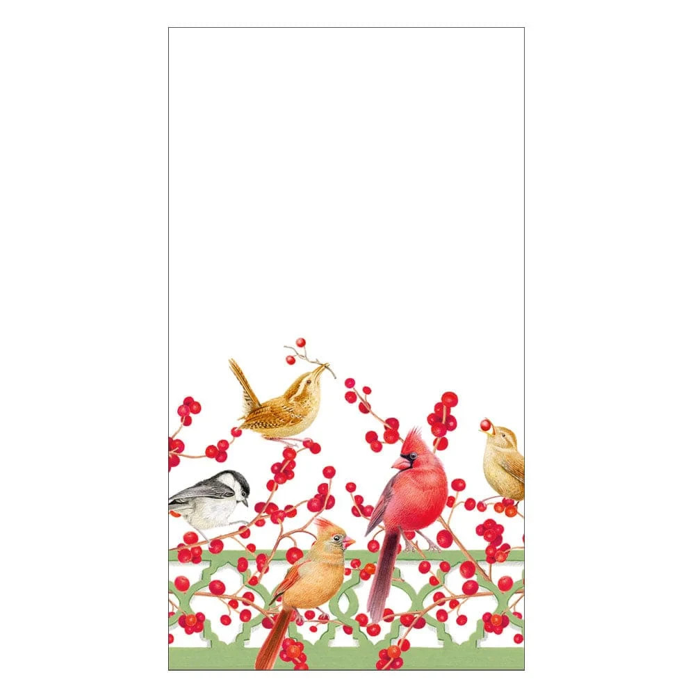 WINTER BIRDS AND BERRIES Caspari 15 triple-ply paper guest towels / napkins NEW