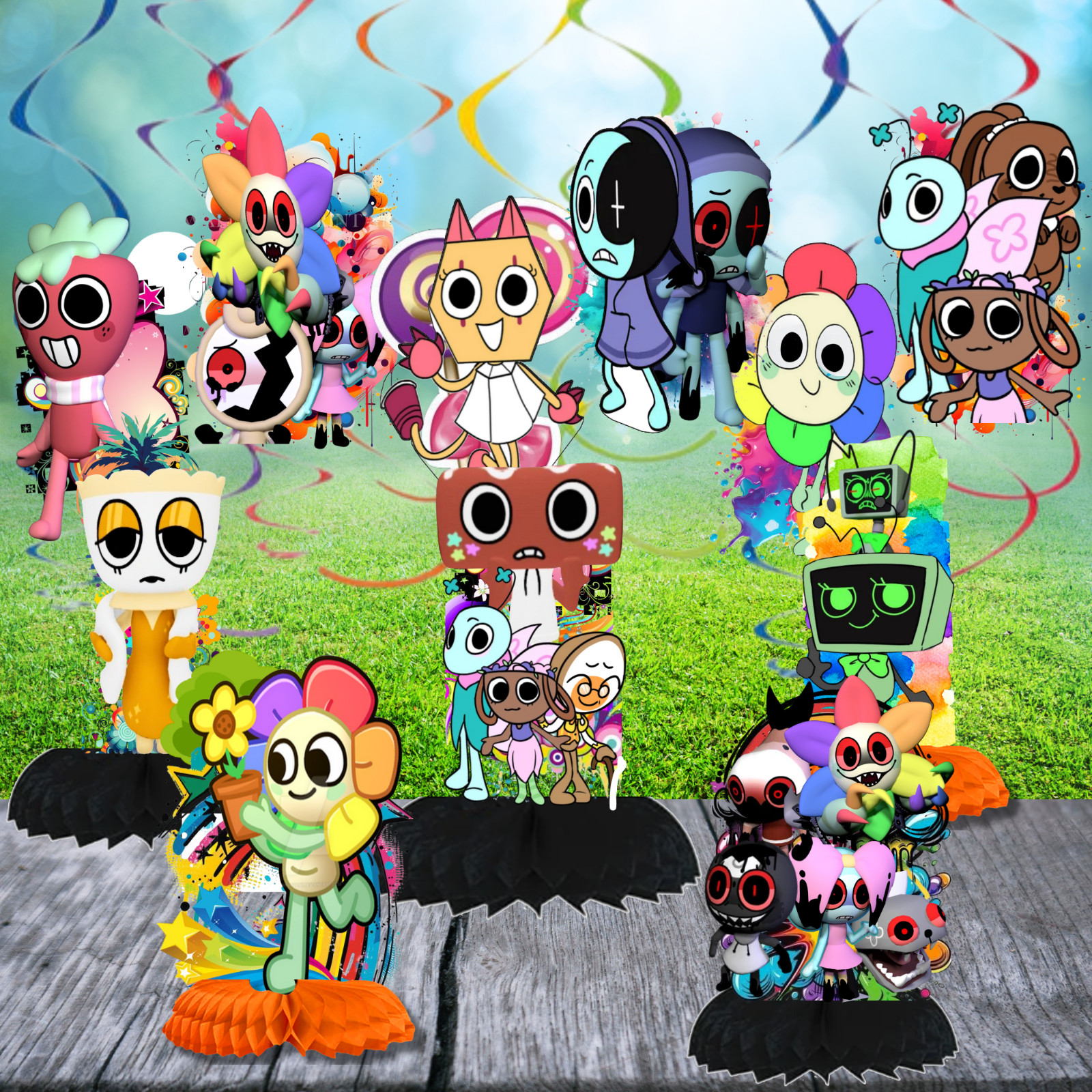 Dandys world PARTY SUPPLIES BIRTHDAY DECORATION BALLOON TABLEWARE SWIRL DISPlaY