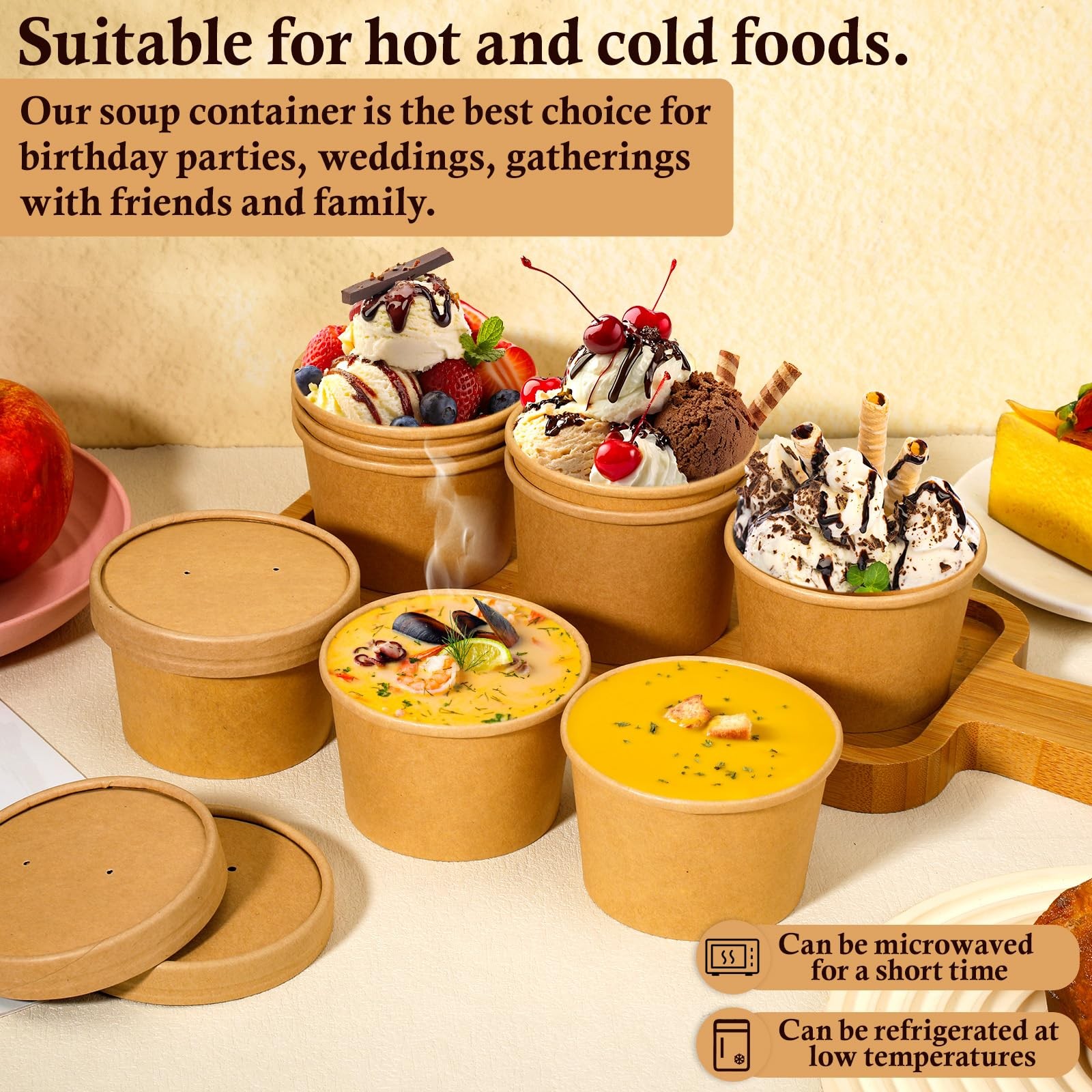 BALDCC 50 Pack 8 oz Soup Containers with Lids, Disposable Ice Cream Cups with Li