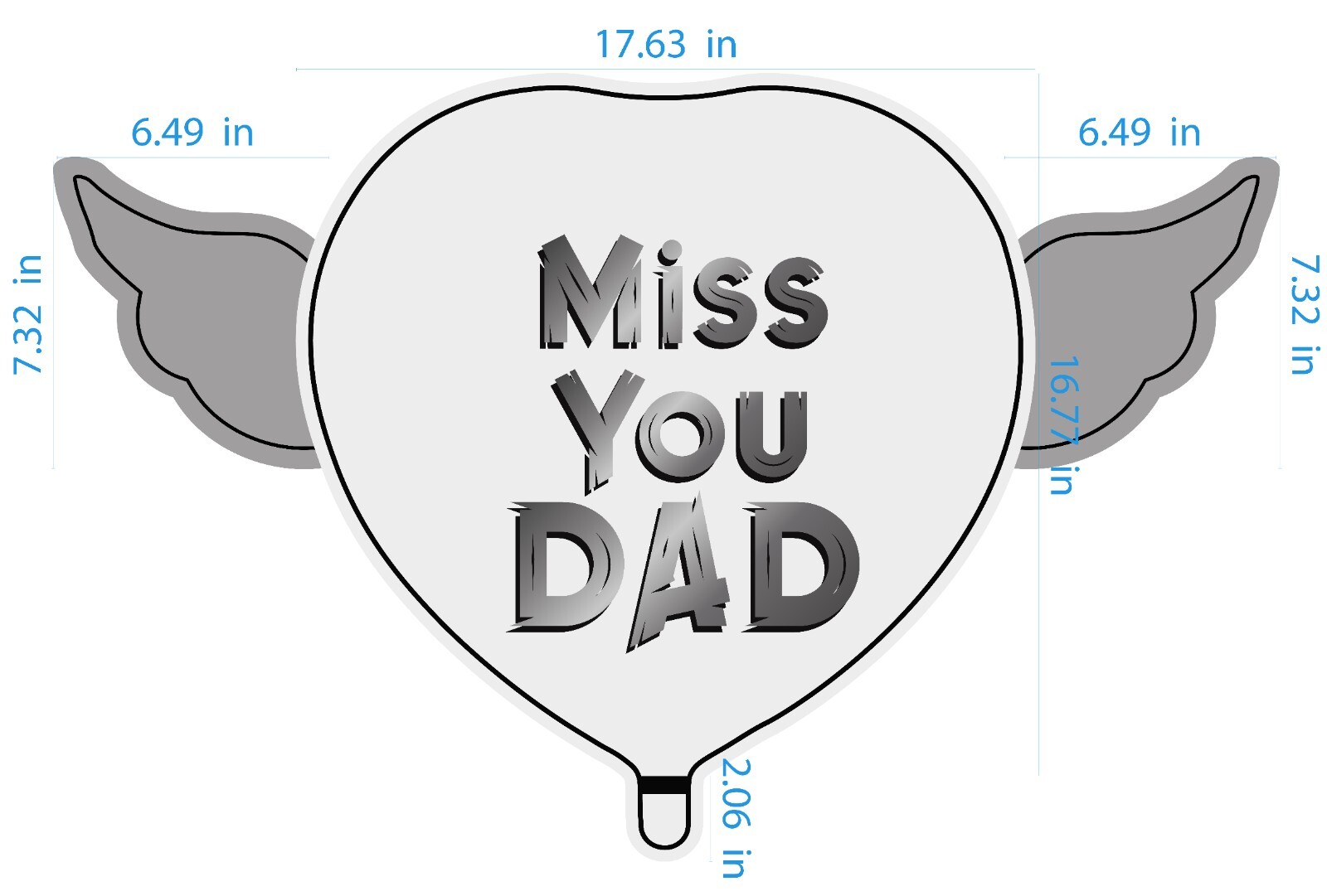 Miss You Dad Heavenly Balloons heart shaped with angel wings (Blue)