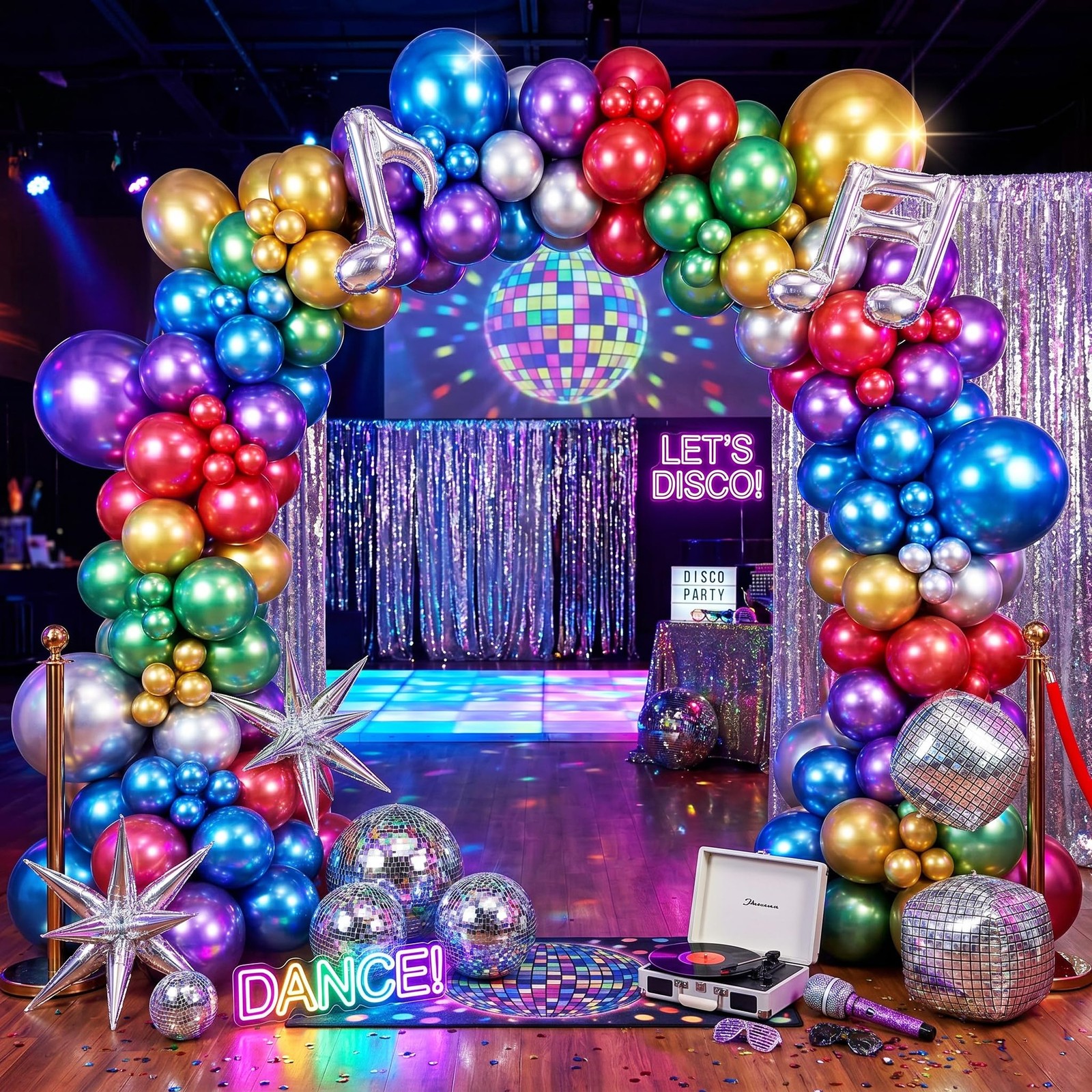Metallic Balloon Garland Kit Disco Colorful 80s 90s Retro Dance Party Chrome …