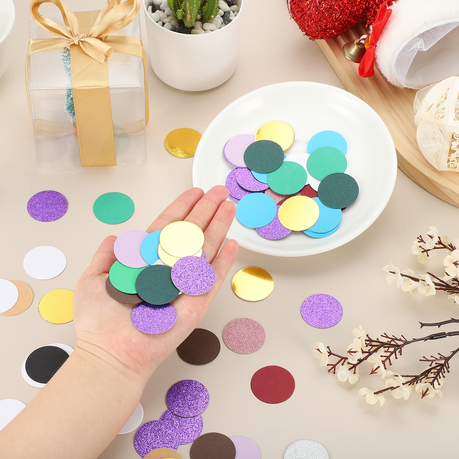 200Pcs Round Glitter Confetti Table Decor 1.2×1.2″ Red Pink