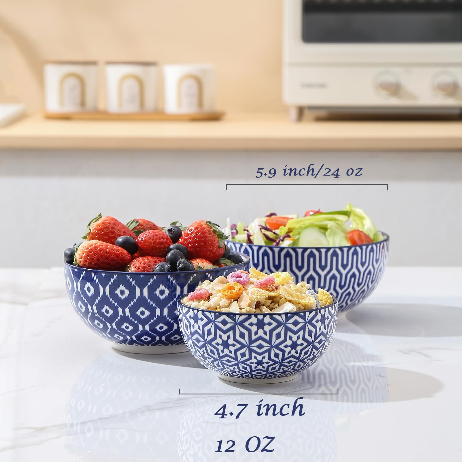 Ceramic 12 OZ Dessert Bowls Set, Ice Cream Bowls, 4.7 Inch Small Bowls for Sn…