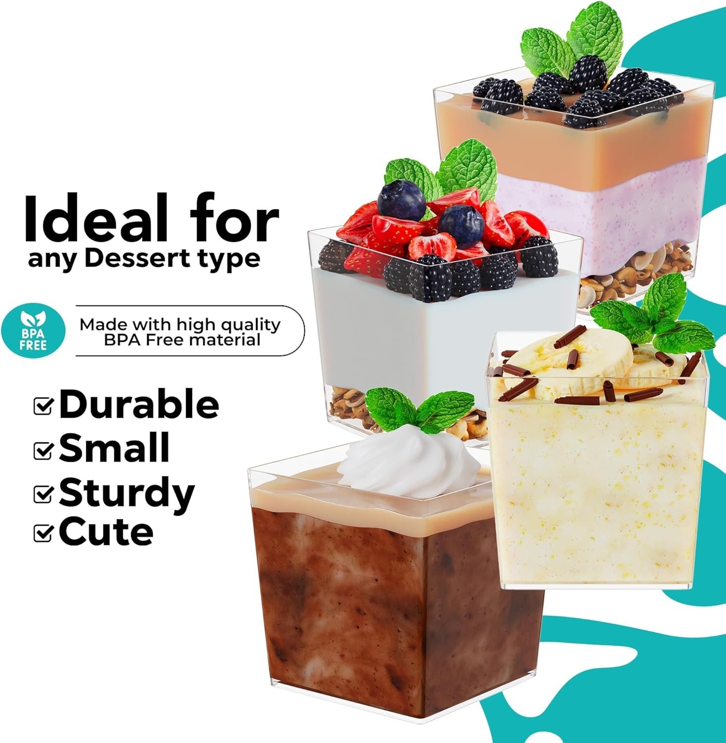 Mini Dessert Cups with Spoons 200 pcs – 3.1 Oz Square Plastic Dessert Cups Di…