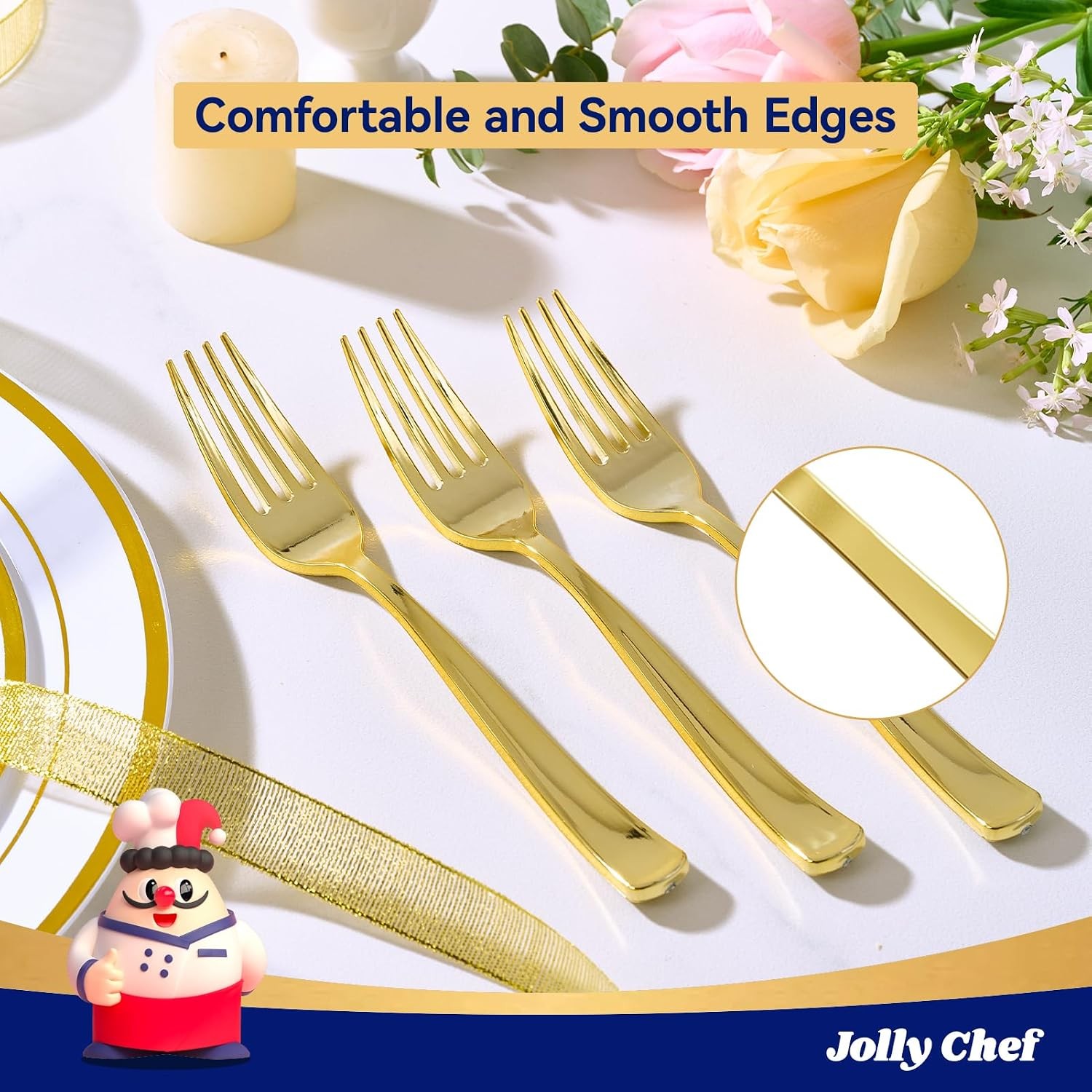 125 Count Gold Plastic Forks Heavy Duty, 7.28 Inch Gold Forks Disposable Heat
