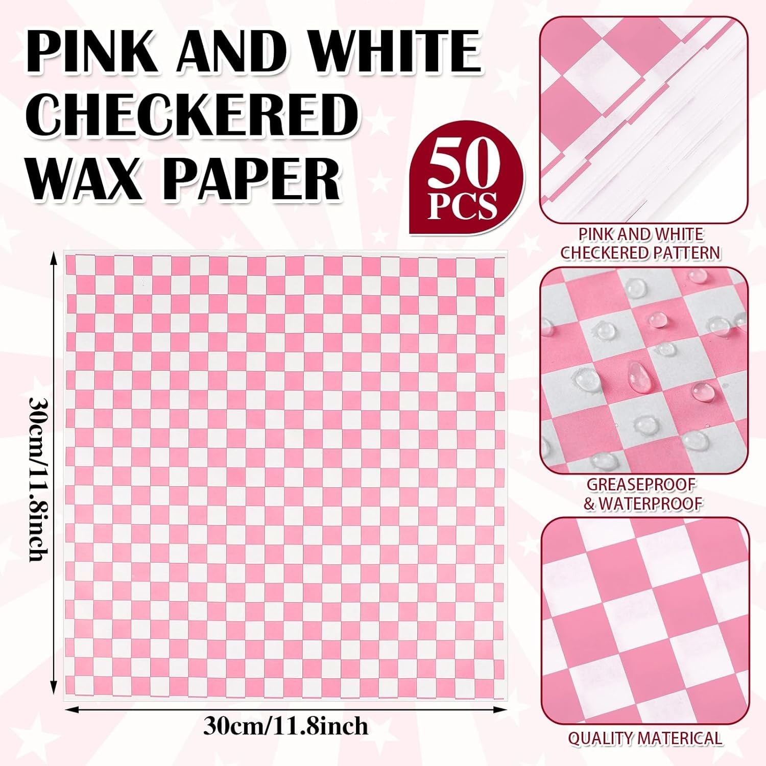Gingham Disposable Paper Food Trays with Wax Paper for Parties, 100 Pcs
