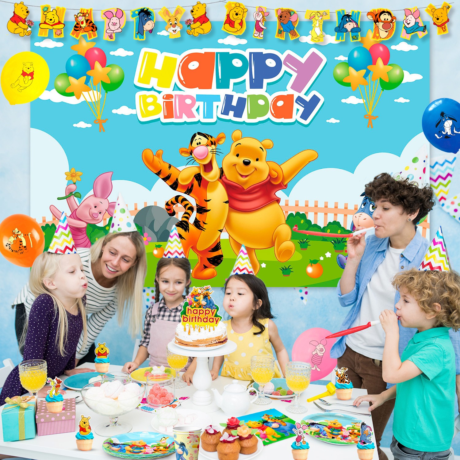 112 Pcs Disney Winnie The Pooh Party Supplies Party Decor Plates Balloon Banner