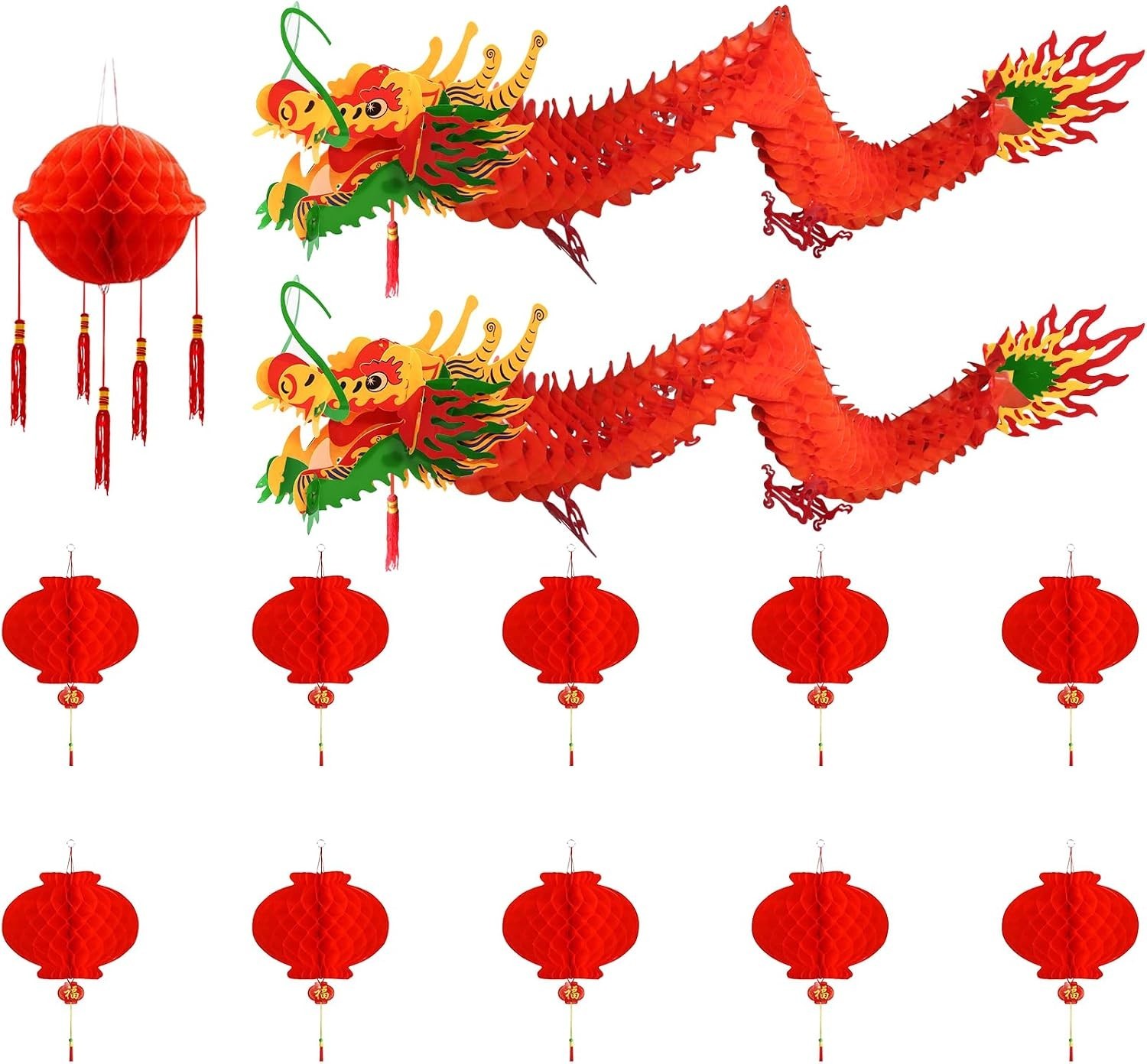 Chinese New Year Dragon, 12 Pieces Chinese 3D Paper Dragon with Dragon Ball