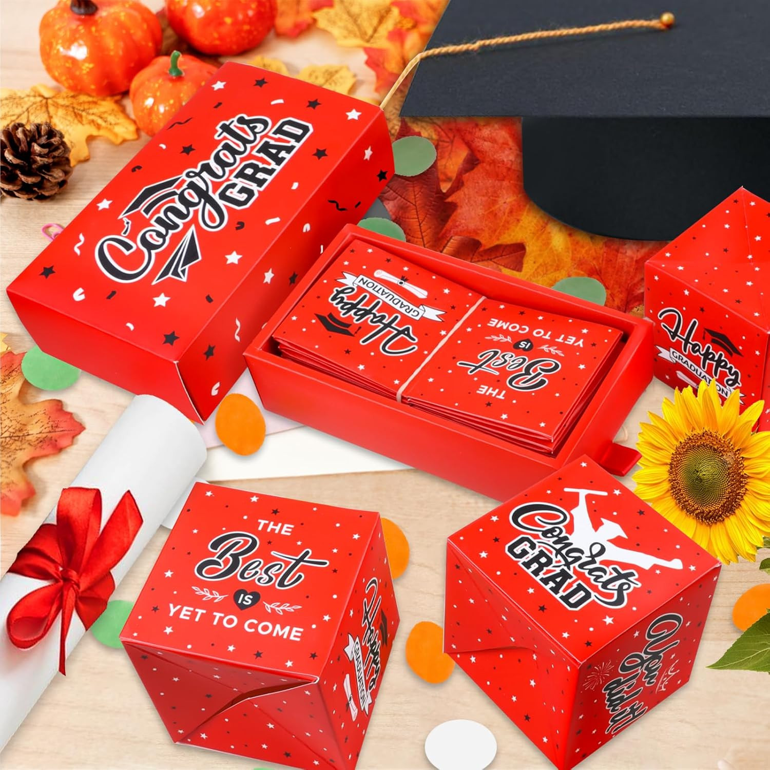 2026 Graduation Money Gift Box with Confetti – 10 Pcs Pop Out Surprise Red
