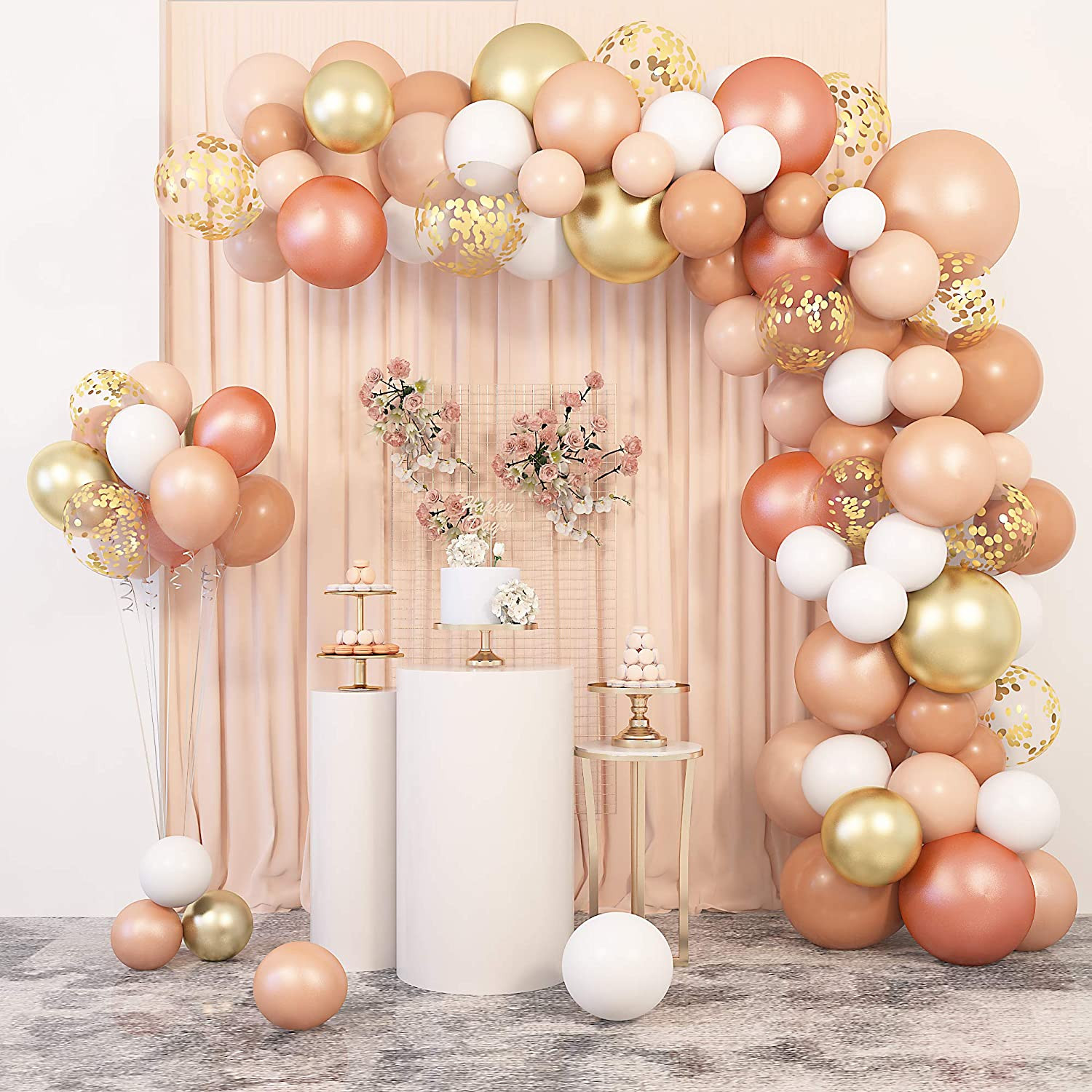 129Pcs Blush Balloons Garland Arch Kit 12″ 10″ 5″ Peach Rose Gold Pastel Orange