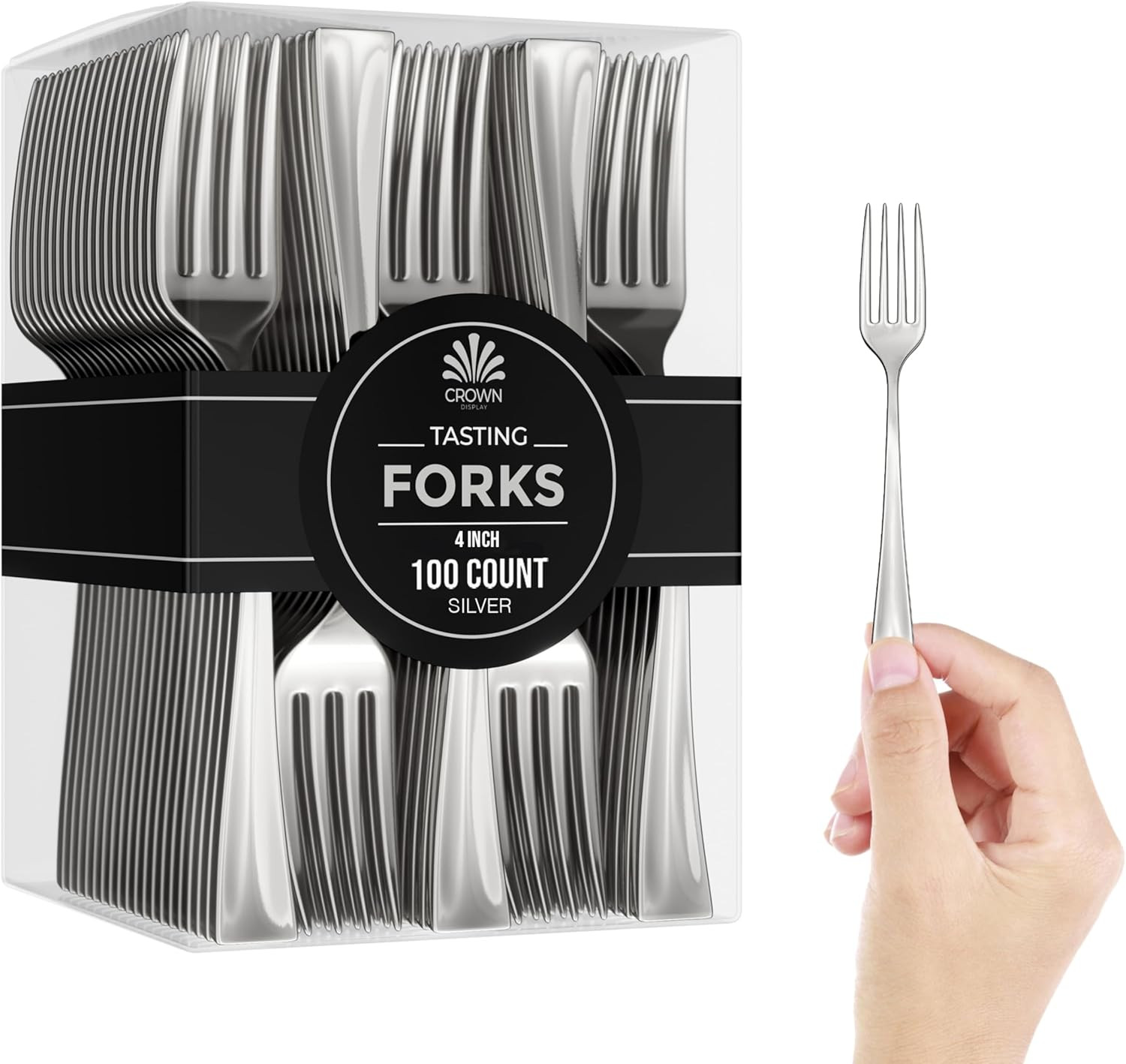 Plastic Mini Forks 100CT Premium Quality Silverware Silver Look Alike Heavy D…
