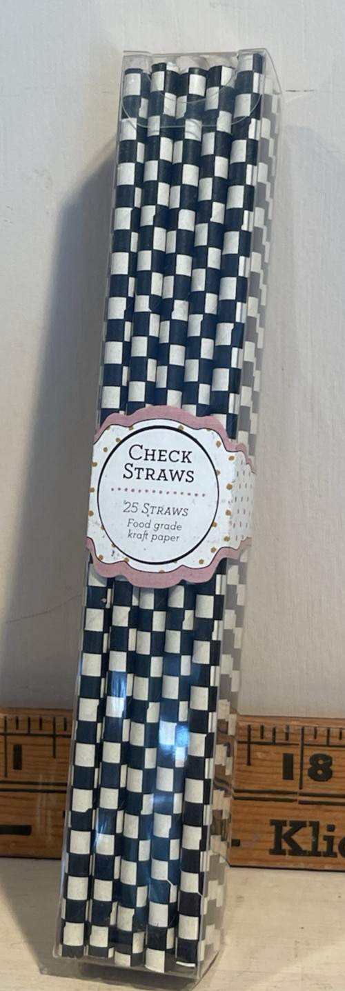 MacKenzie-Childs Courtly Check Paper Straws NIB 25 count for any occasion