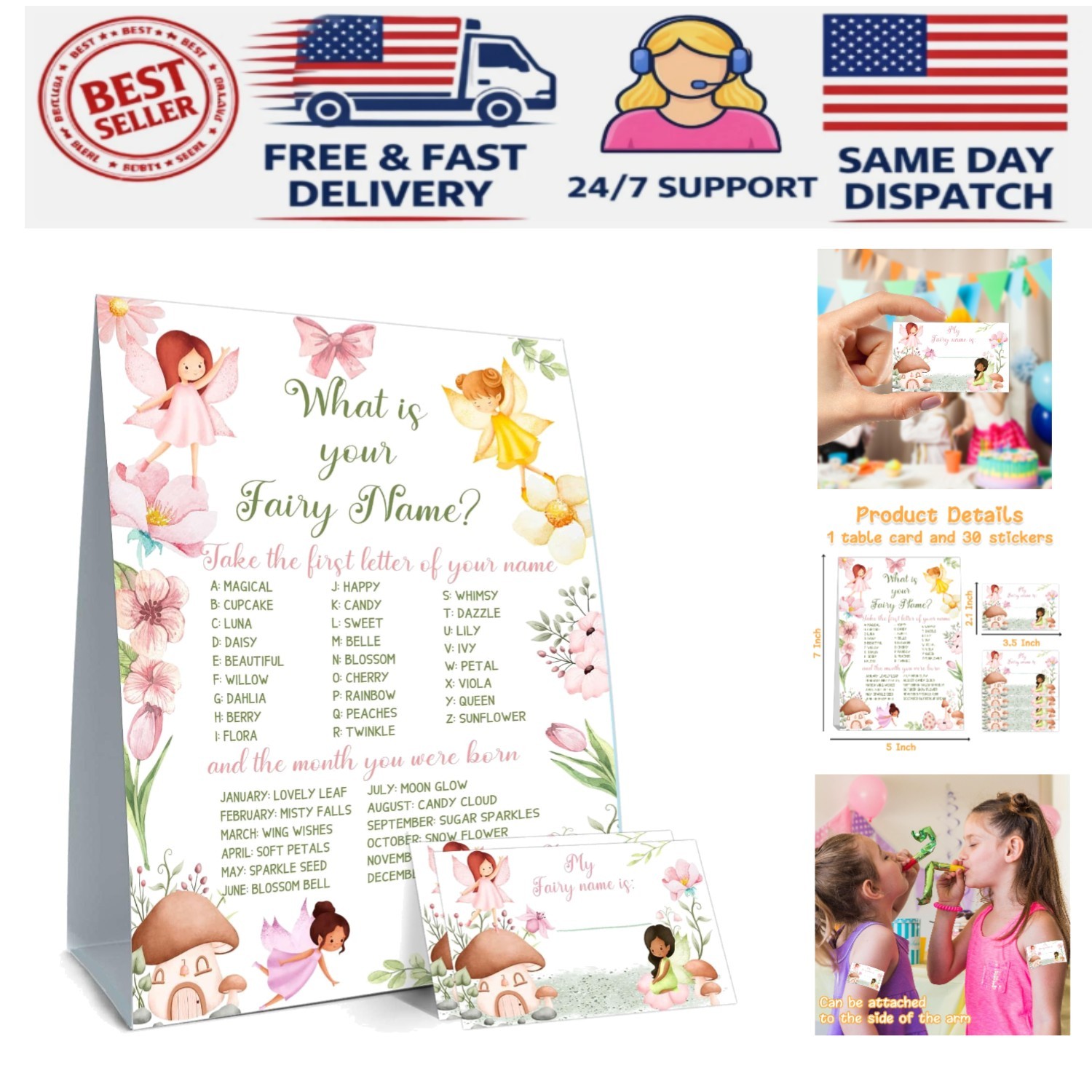 Enchanting Fairy Party Decorations with Game Sign & 30 Stickers for Fun