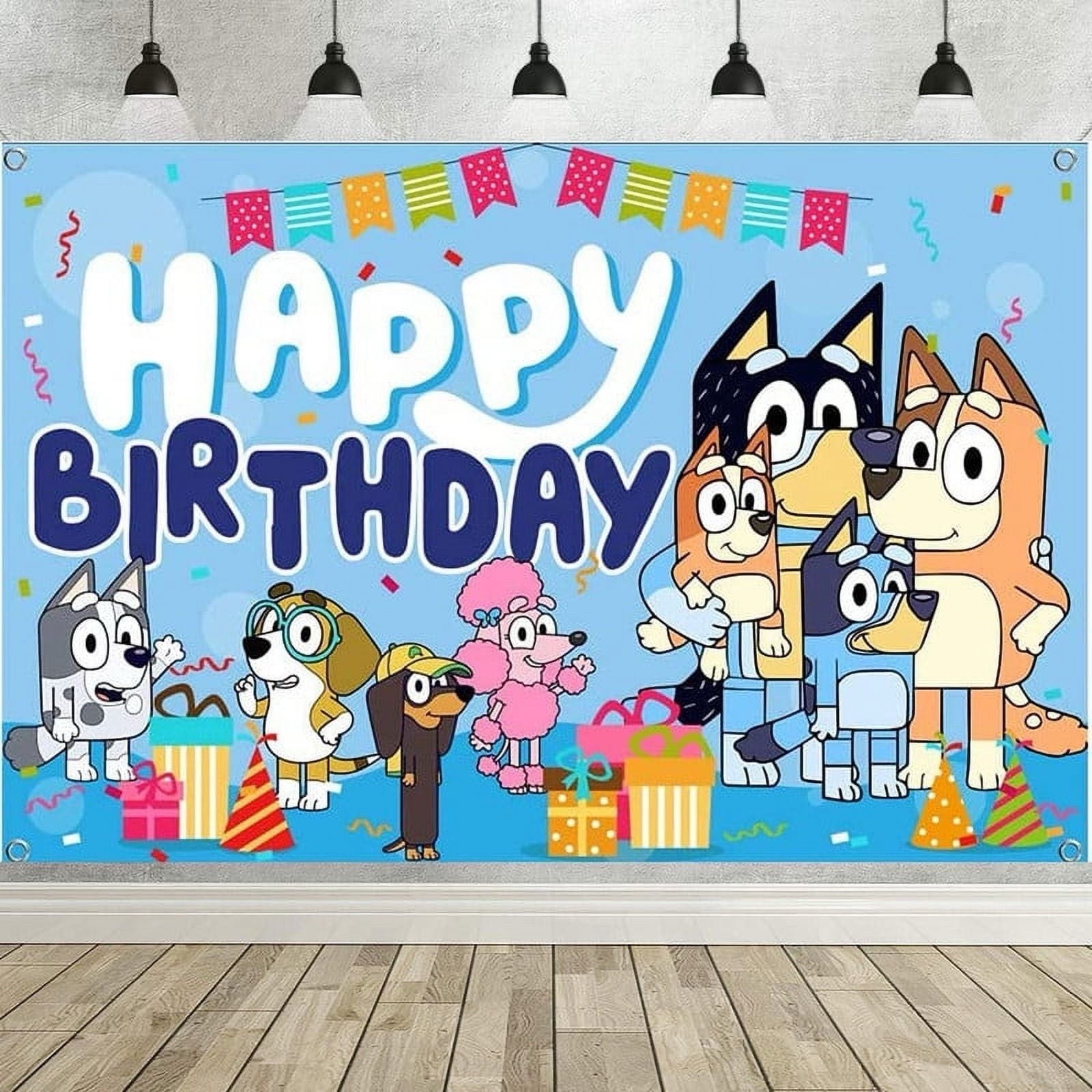 Blue Cartoon Sheepdog Happy Birthday Backdrop,7x5ft Birthday Backdrop Decoration
