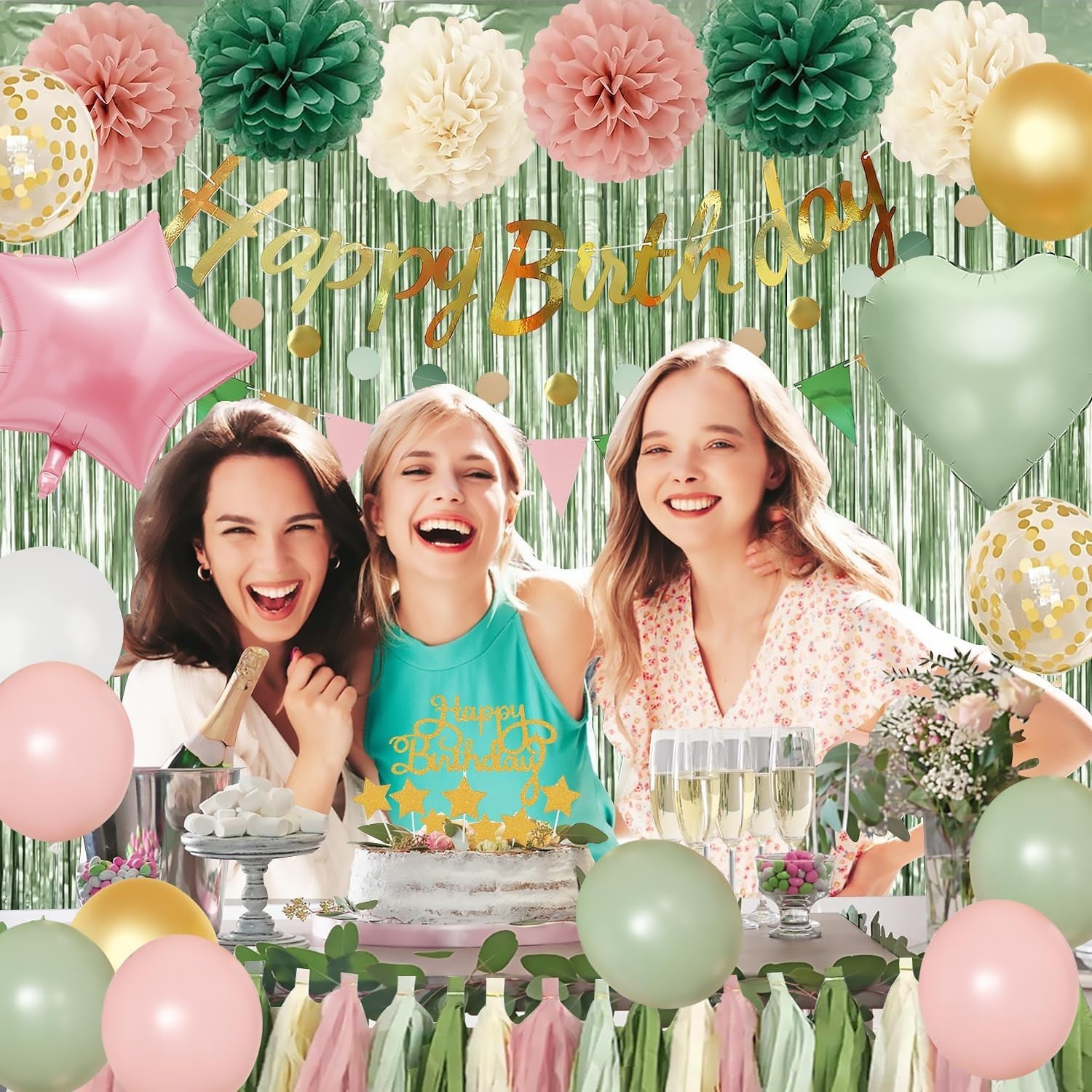 Pink Birthday Party Decorations Kit for Girls Women with Banner Foil Balloons