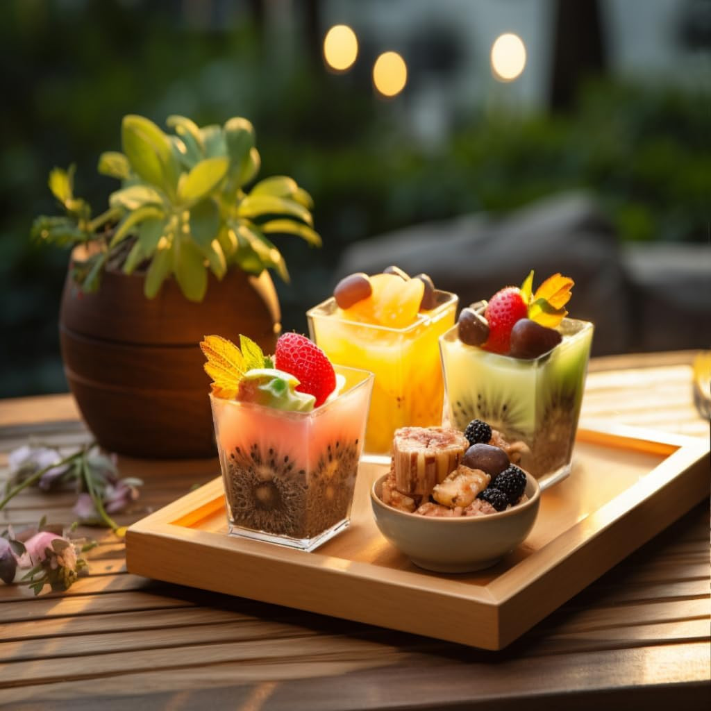 50Pack 5Oz Square Plastic Dessert Cups with Spoons, Reusable Clear Parfait Appet