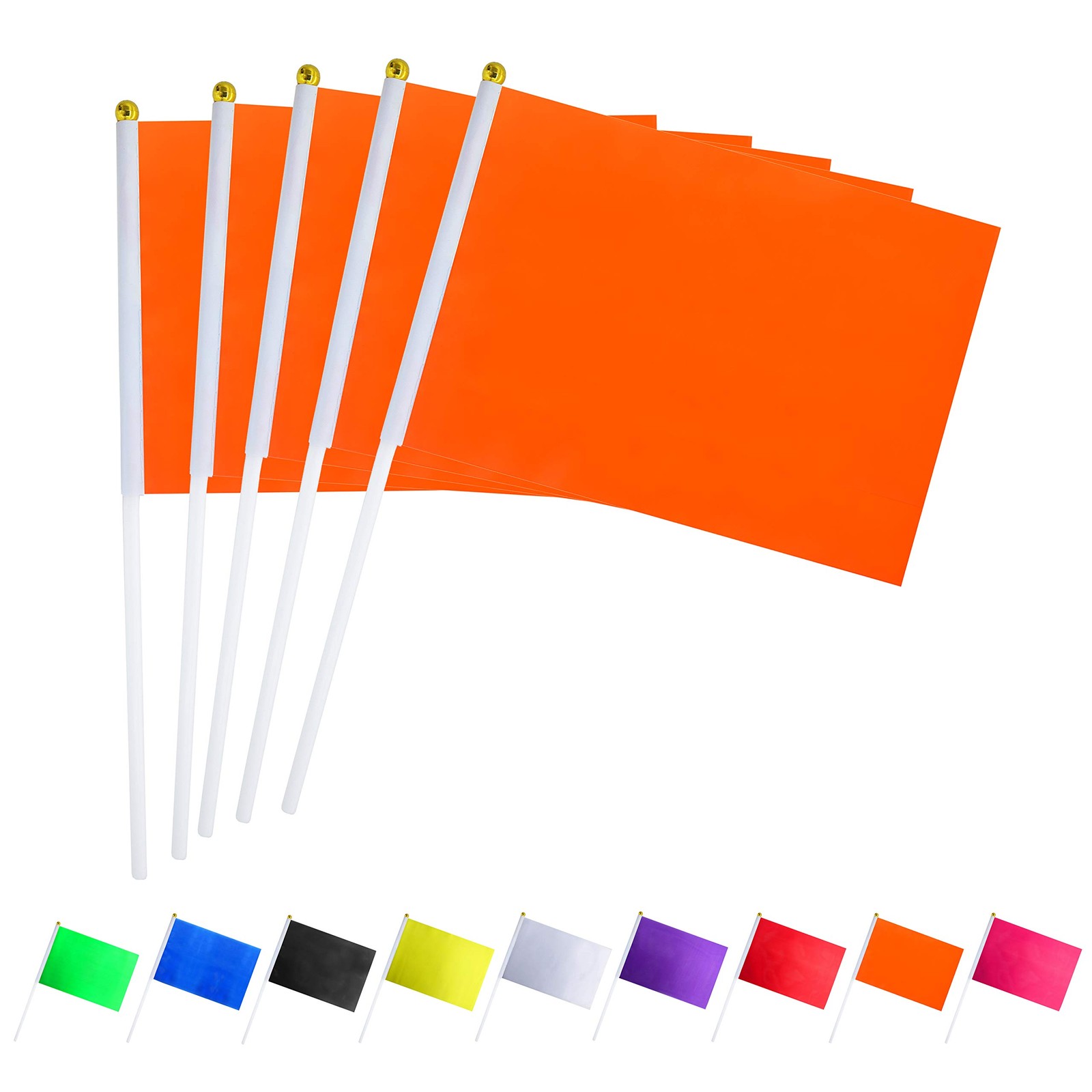 Consummate 25 Pack Solid Orange Flag Small Mini Plain Orange DIY Flags on Stick,