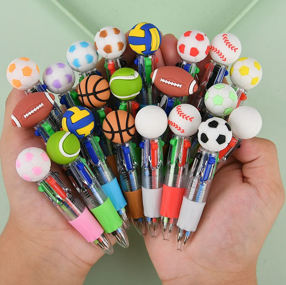 10pcs Sports Ball 4-Color Retractable Pens Football & Basketball Party Favors