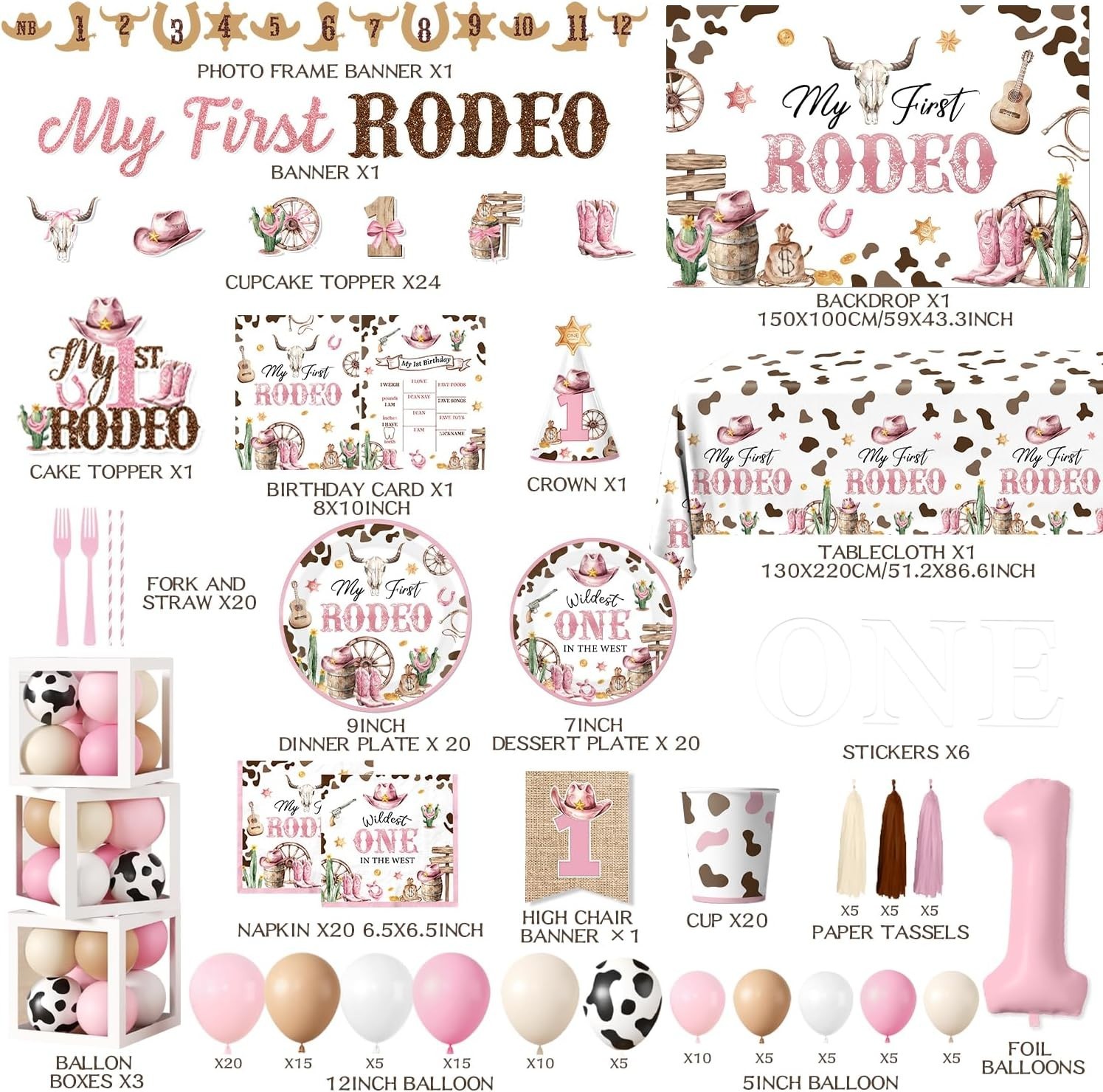 “My First Rodeo” – Baby Girl’s 1st Birthday Party Complete Decoration Kit NEW
