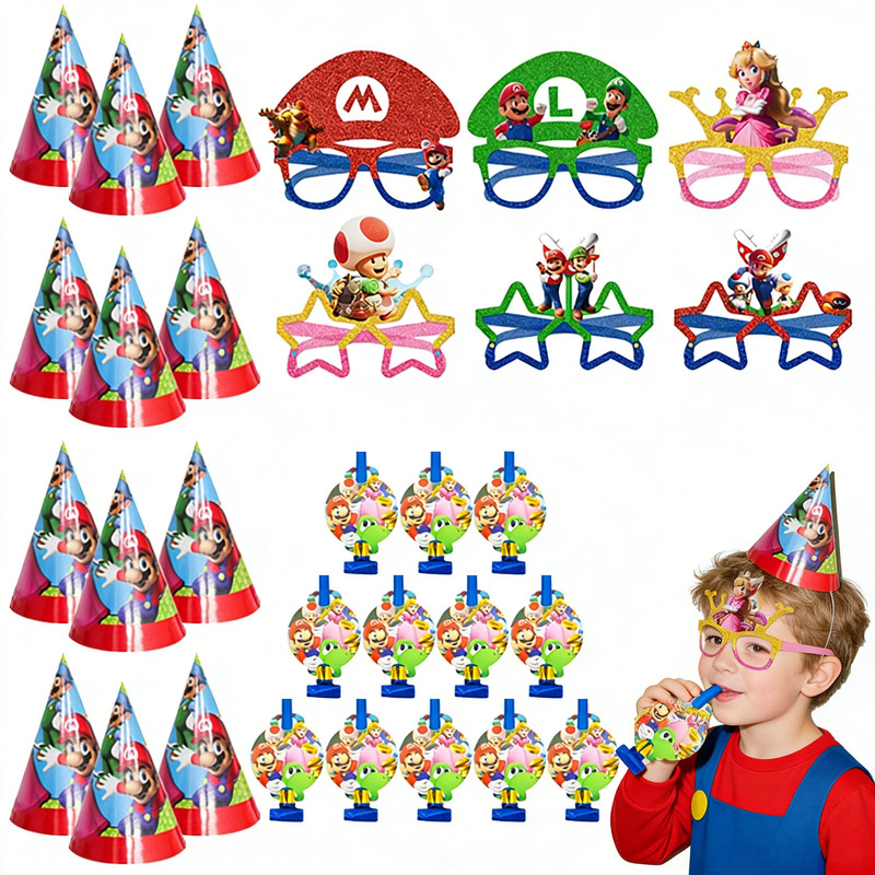 36Pcs Super Mario Party Decoration Mario Party Favors Kids Game Gift Photo Props