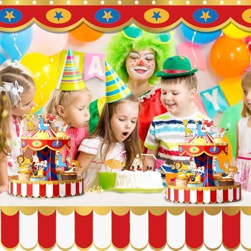 Carnival Circus Cupcake Stand Party Decorations with 24 Cupcake Toppers Circus T