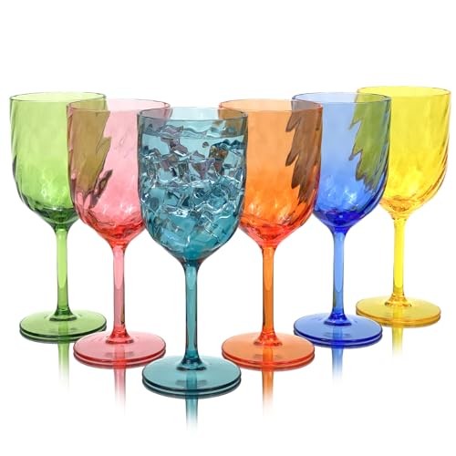 Plastic Wine Glasses Set Of 6,Unbreakable Acrylic Wine 15 Ounce Multicolor
