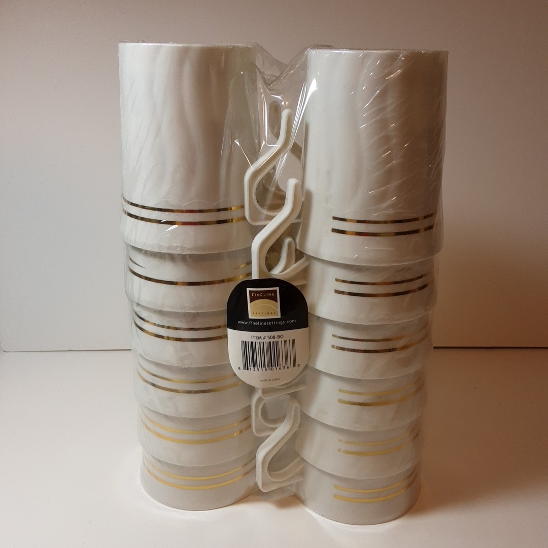 Fineline Settings Plastic 8 Oz. Coffee Mugs 12 Pk Gold Splendor NEW Unopened