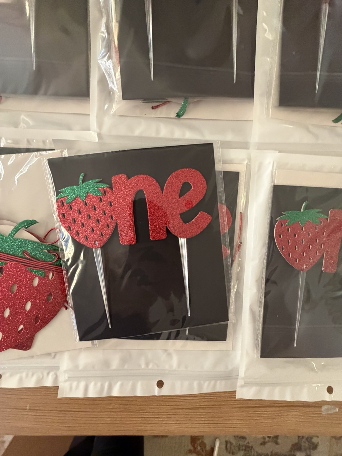 300 Piece Strawberry One 1st Birthday cupcake toppers