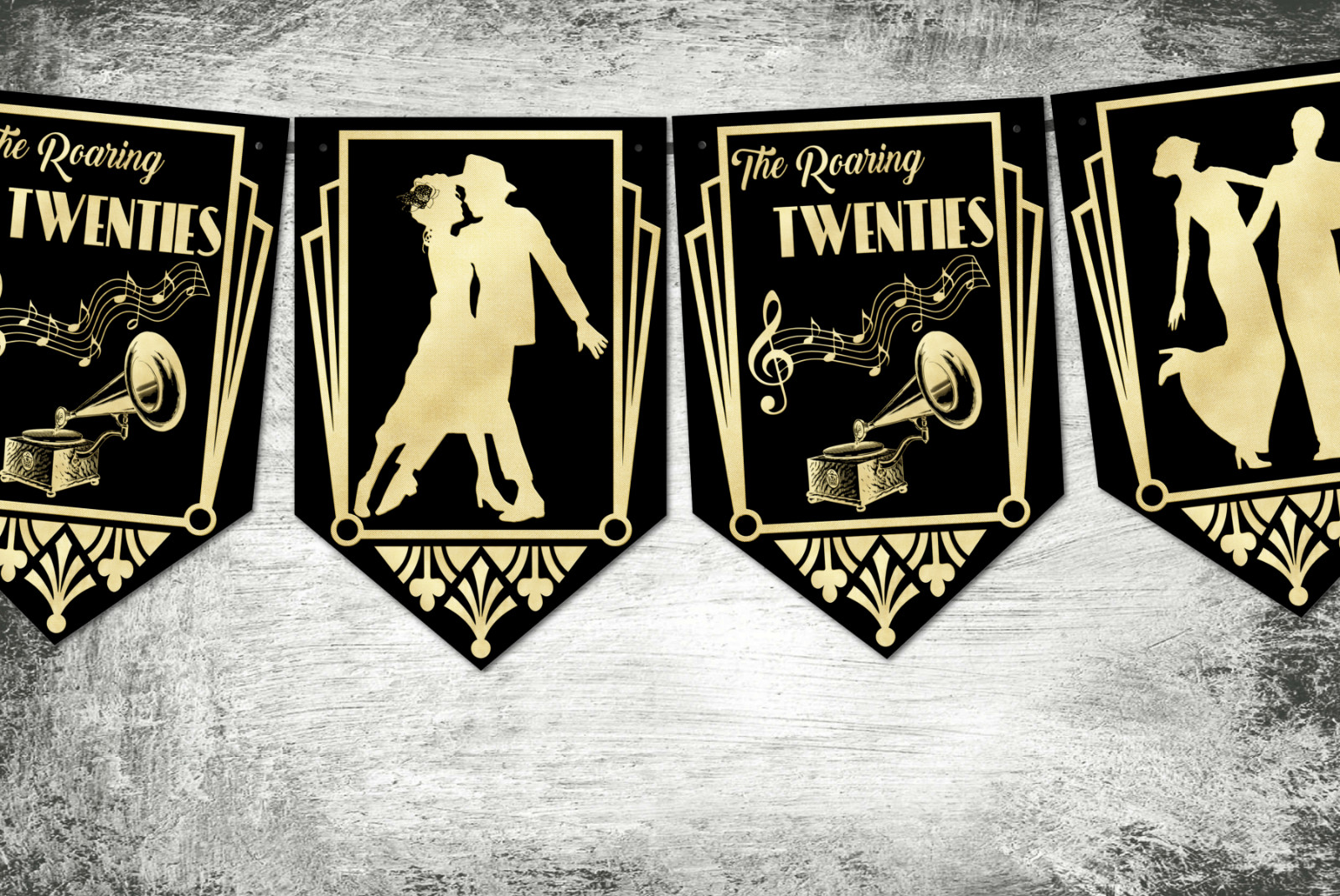 Vintage Gatsby Art Deco Roaring 20’s Bunting Party Celebration Bar Decoration