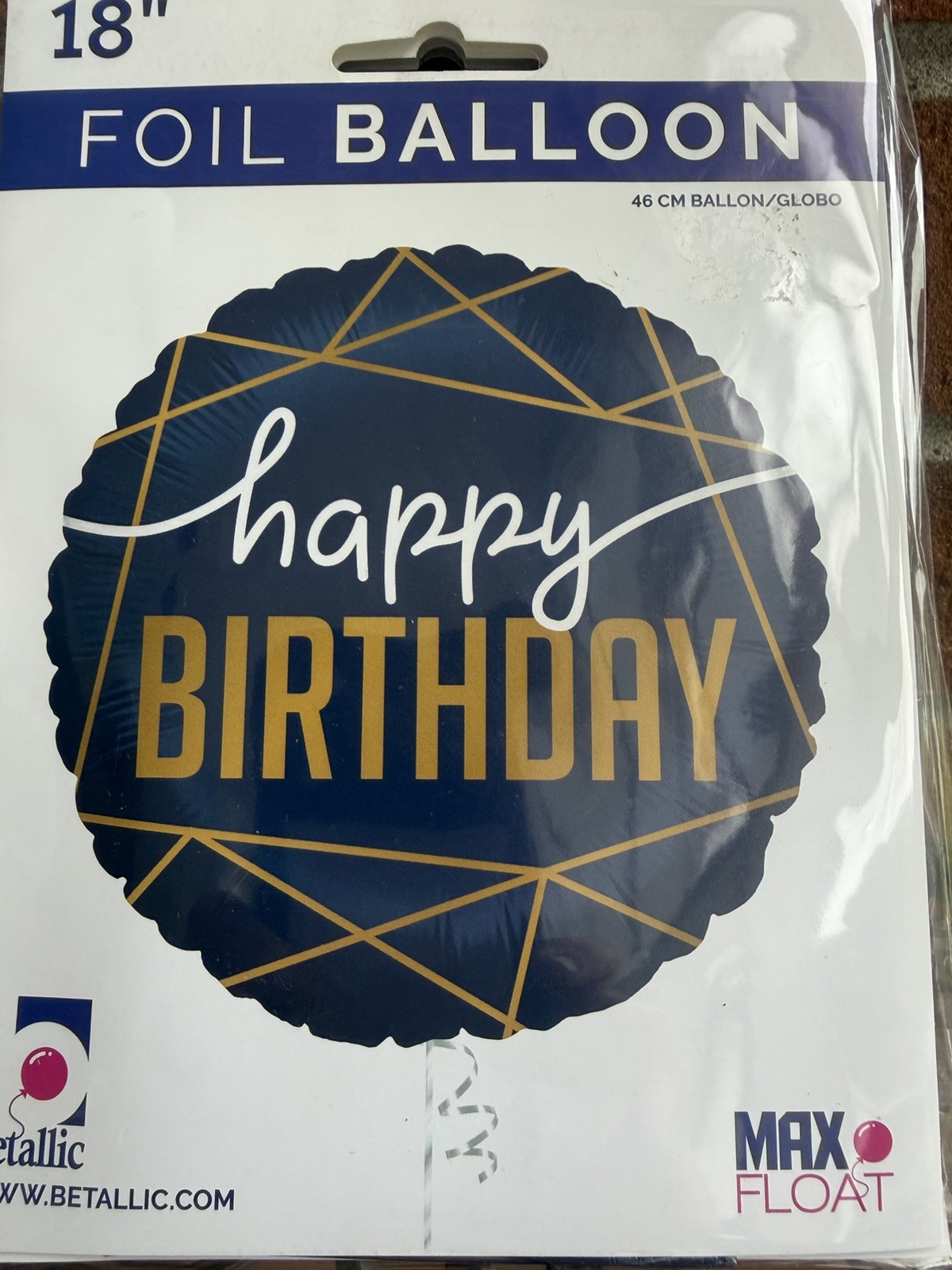Blue & Gold geometric Happy Birthday mylar Betallic $1 shipping