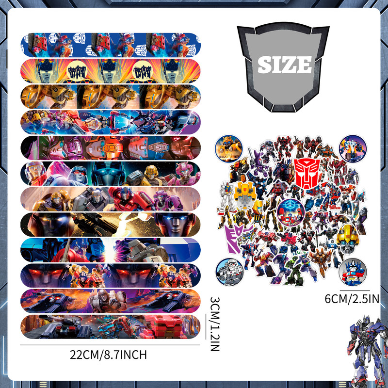 Transformers Themed Kid Birthday Party Supplies Slap Bracelets Favor Set Sticker