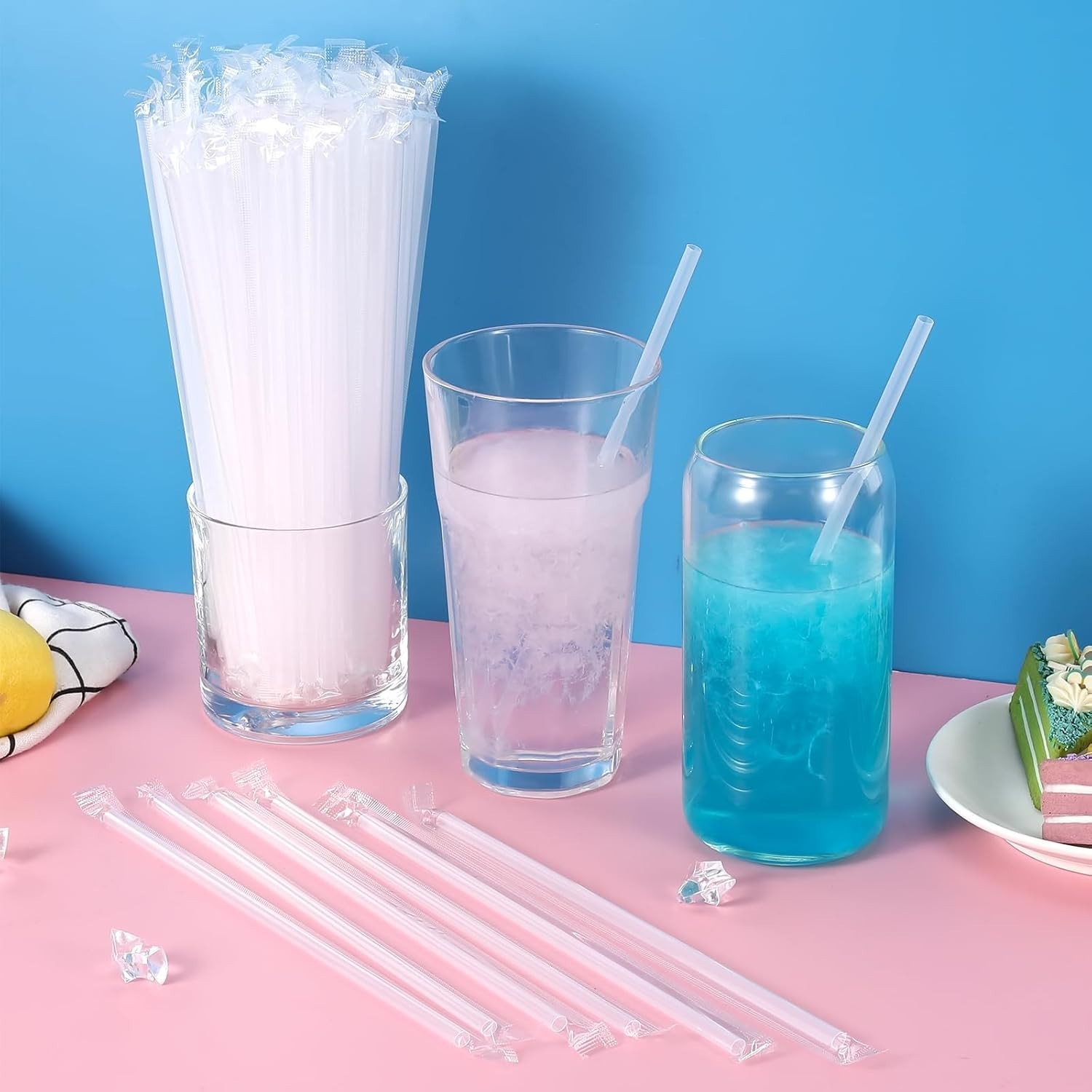 Individually Wrapped] 100Pcs Disposable Plastic Straws – 8.26 Inches Long 0.2…