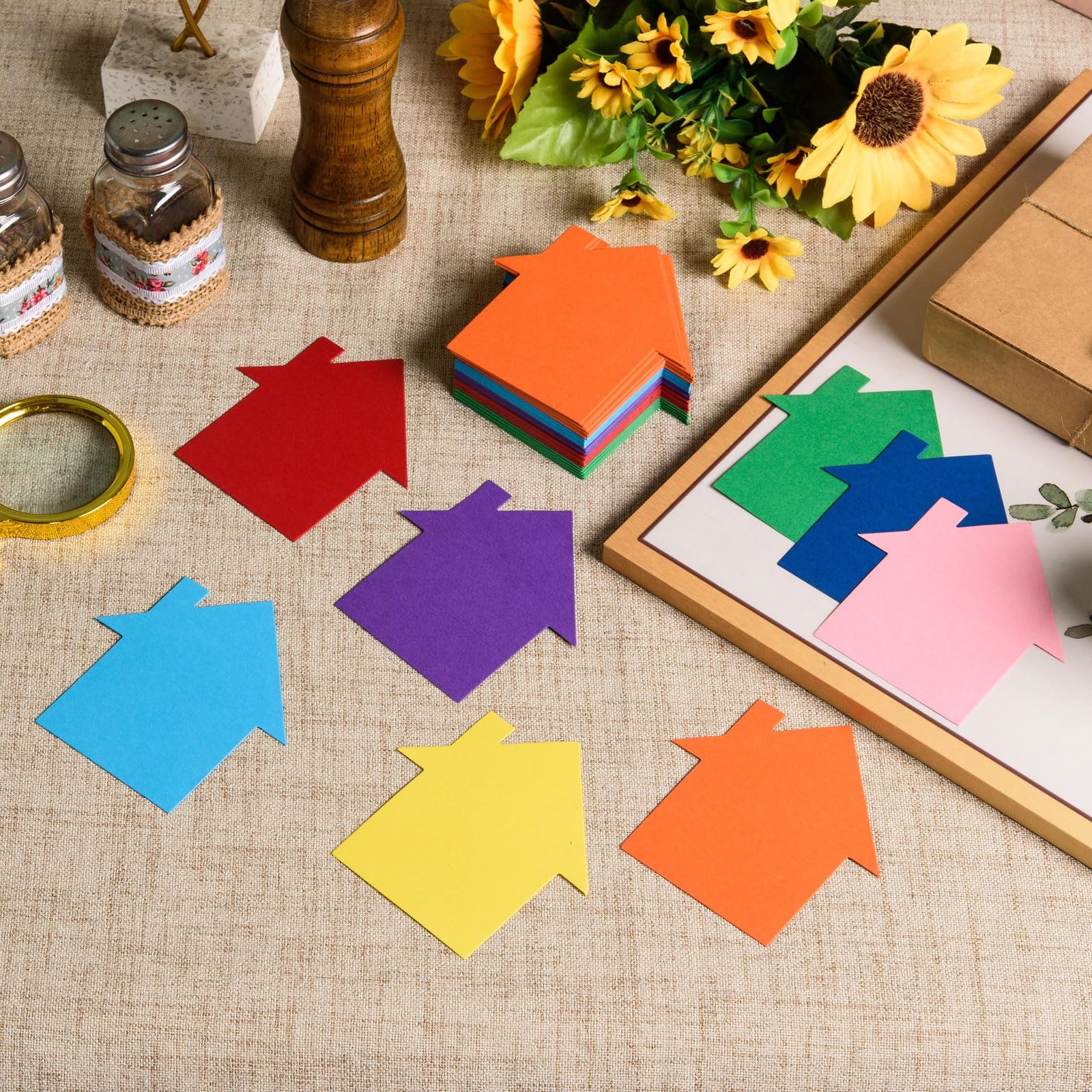 200 PCS Assorted Color Paper House Cutouts Die Cut DIY Craft Project Decor
