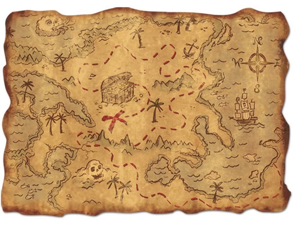 Vintage Pirate Treasure Map Decoration 18”x12” Ready-to-Display Accessory. NEW