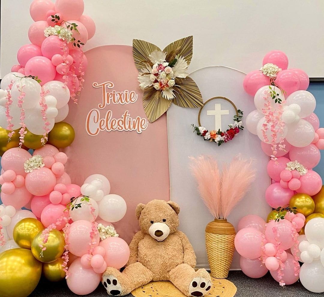 Pink and Gold Balloons Set, 50pcs 12 inch White Latex
