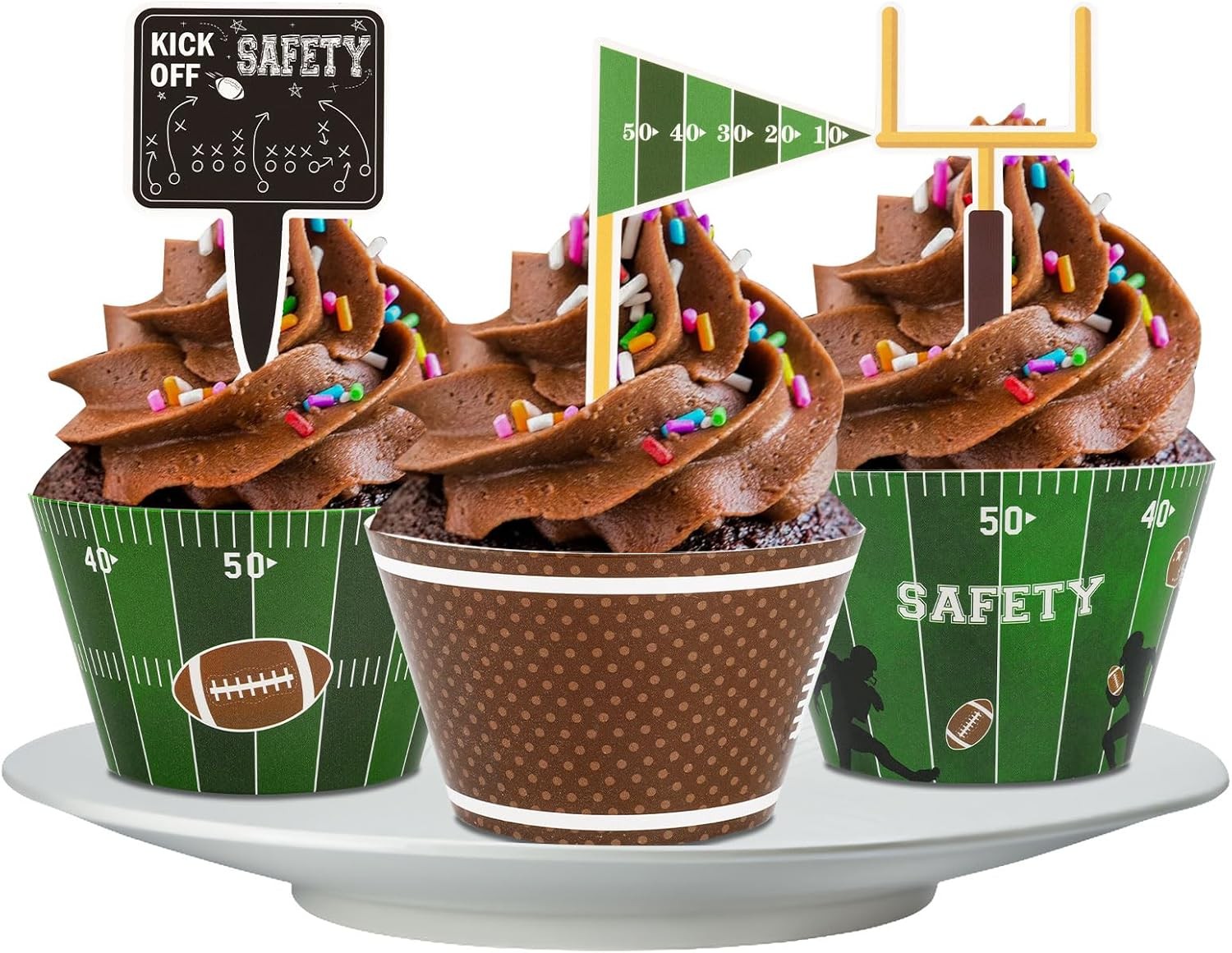 48 Pack Football Cupcake Toppers and Wrappers, Rugby Touchdown Cake Decoration f