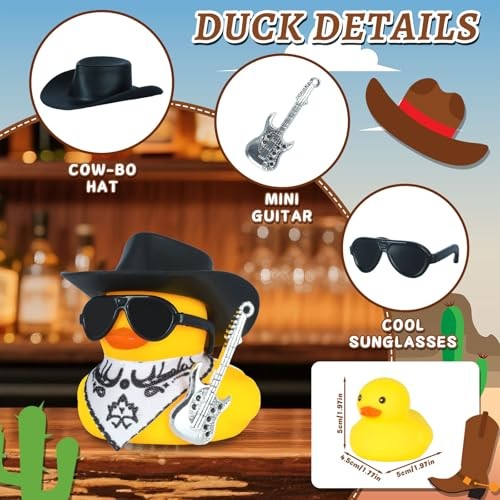 Car Rubber Duck with Mini Guitar Accessories for Jeep Ducking With Mini Guitar
