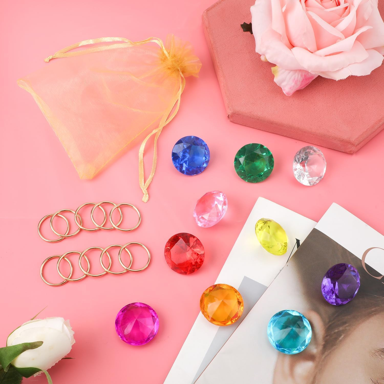 Chaos Emeralds and Rings Set, Include 10Pcs Acrylic Crystal Diamond Gems with 10