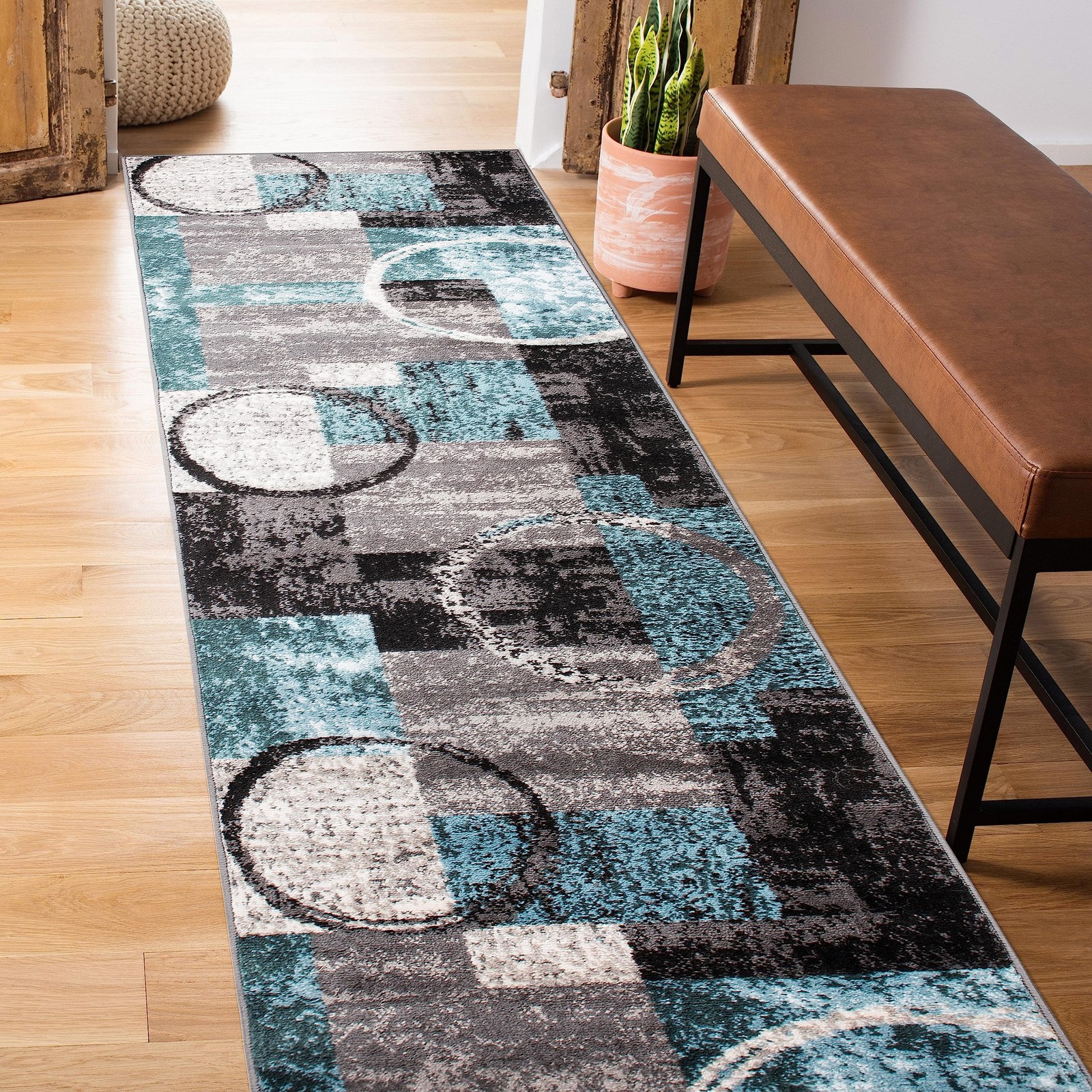 Rugshop Contemporary Abstract Circle Design 2′ x 7’2″ (Rectangular), Grey